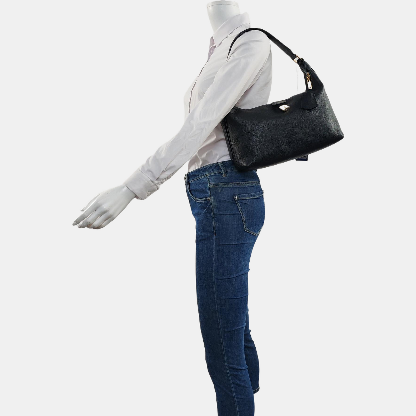 LOUIS VUITTON SAC PLAT Black Calfskin Monogram Embossed Crossbody Shoulder Bag with Golden Hardware, Pockets-(SKU)-961133790