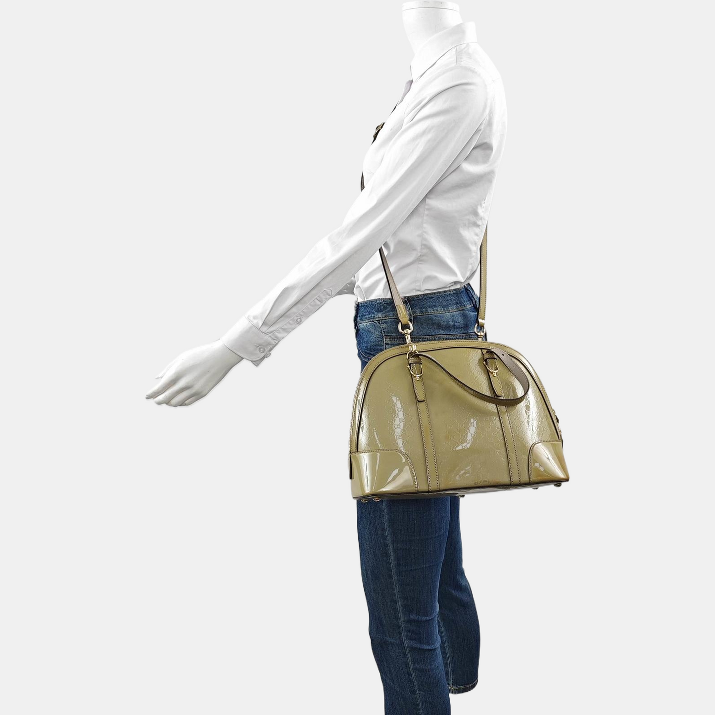 GUCCI Ligne Shima Mustard Yellow Patent Leather Single Shoulder Bag Crossbody Handbag Golden hardware Removable shoulder strap-(SKU)-13486443