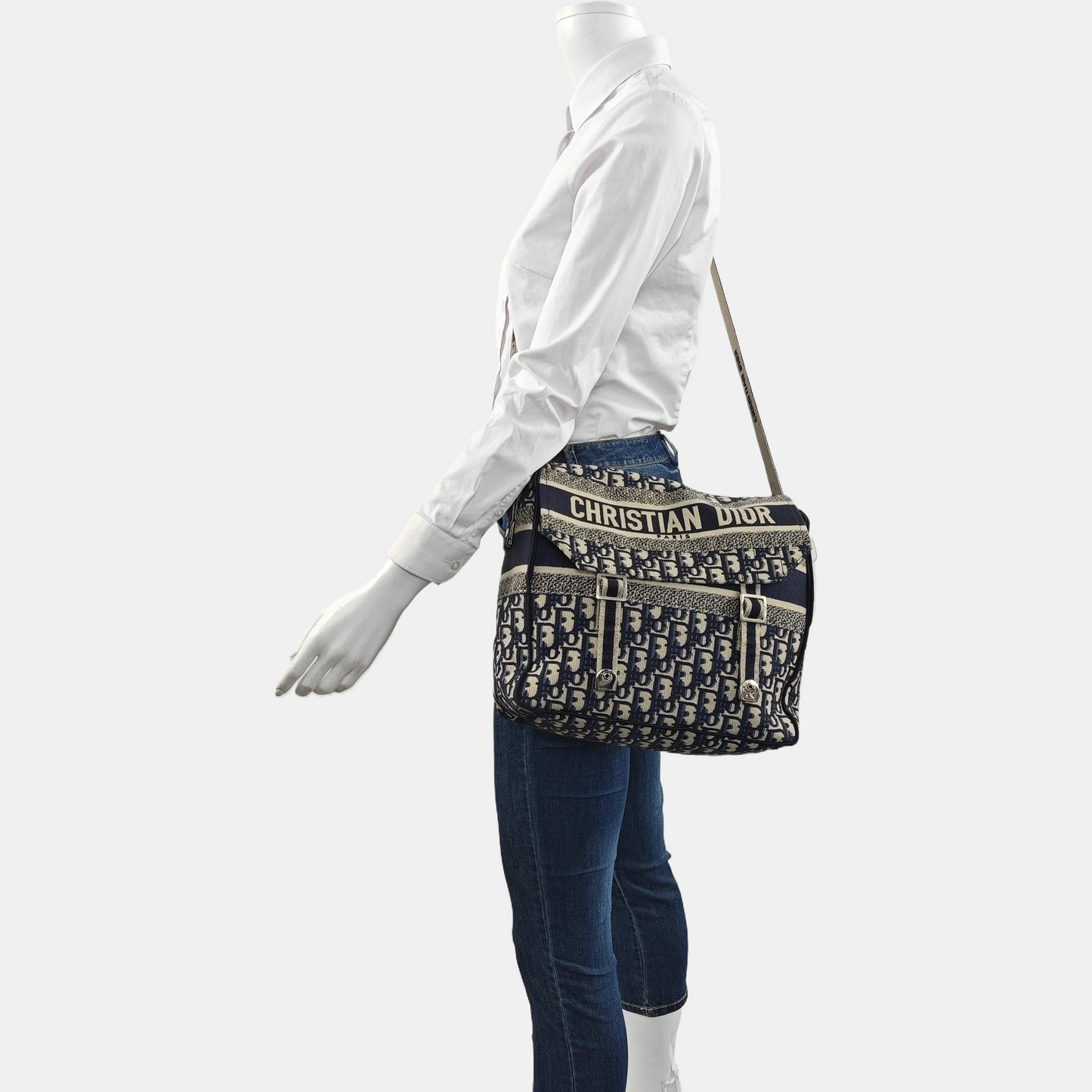 DIOR Diorcamp Blue Canvas Monogram Embroidered Single Shoulder Bag Silver Hardware-(SKU)-960636835