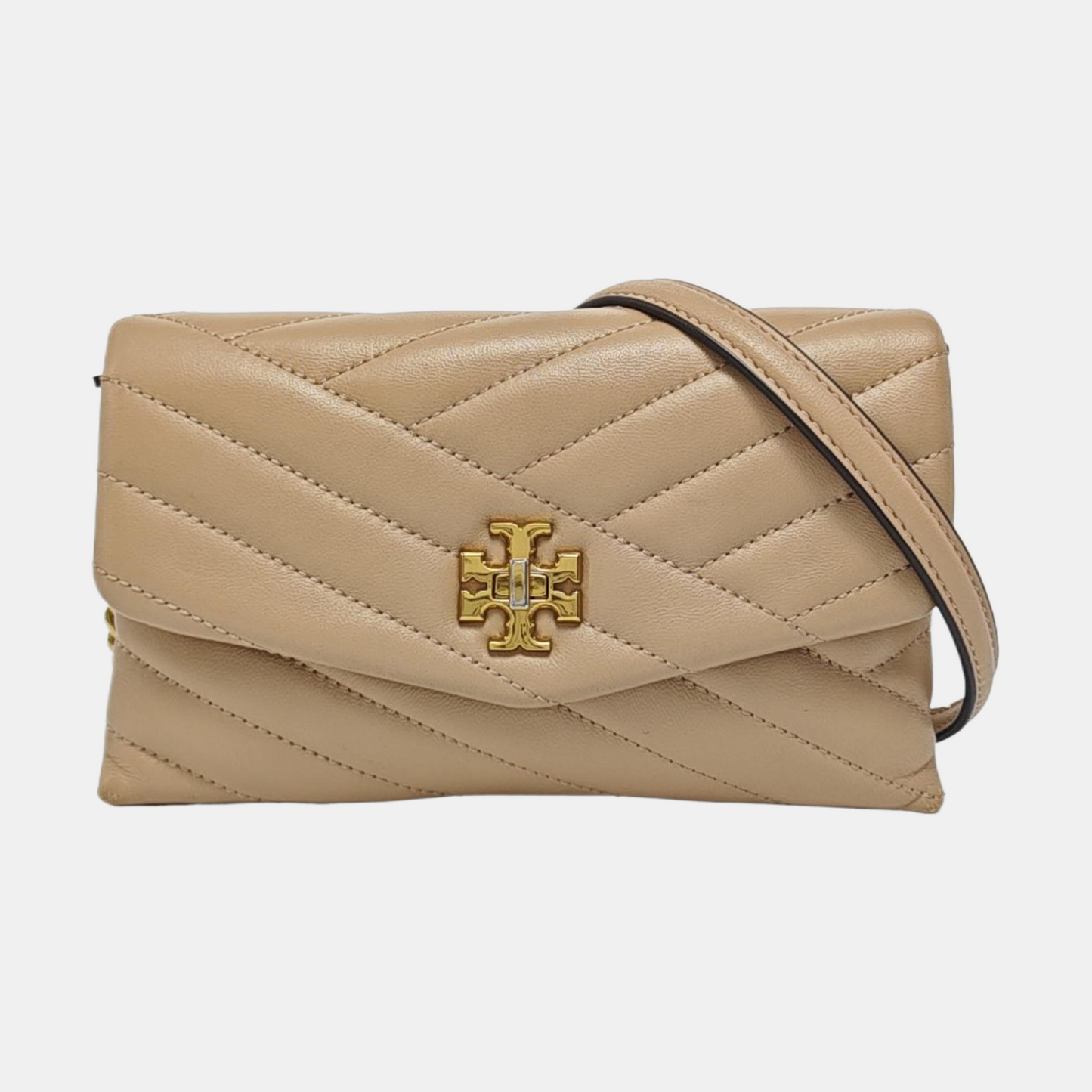 TORY BURCH Kira Khaki Leather Quilted Crossbody Single Shoulder Bag Golden hardware-(SKU)-940032419