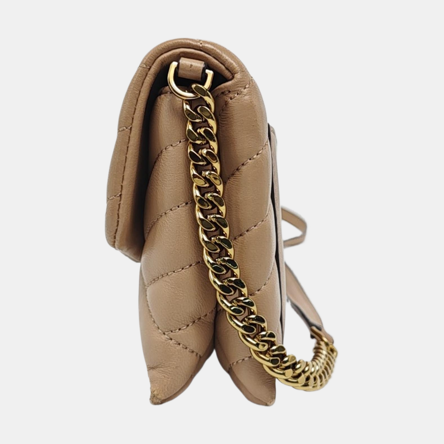 TORY BURCH Kira Khaki Leather Quilted Crossbody Single Shoulder Bag Golden hardware-(SKU)-940032419