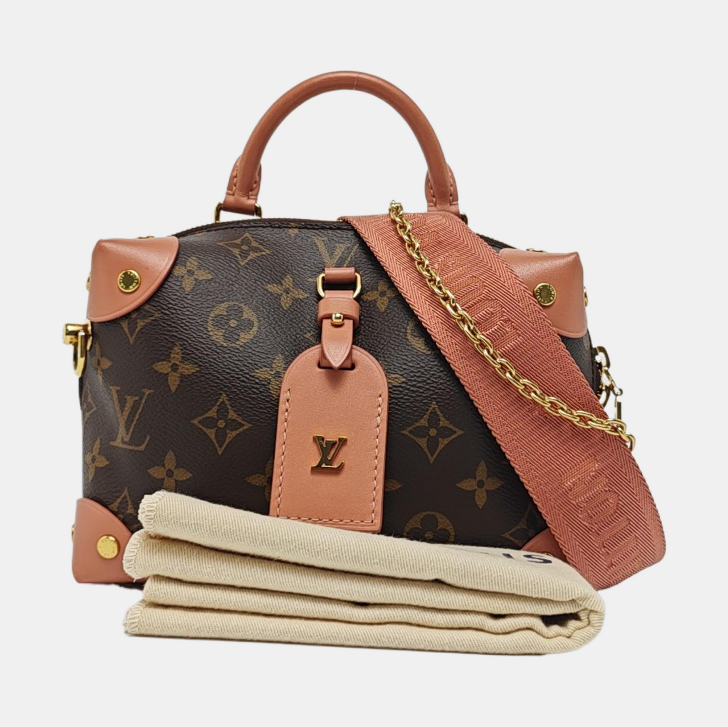 LOUIS VUITTON PETITE MALLE Brown Coated Canvas Monogram Single Shoulder Bag Handbag Sling Bag Gold Hardware 2 Removable Straps-(SKU)-961045725
