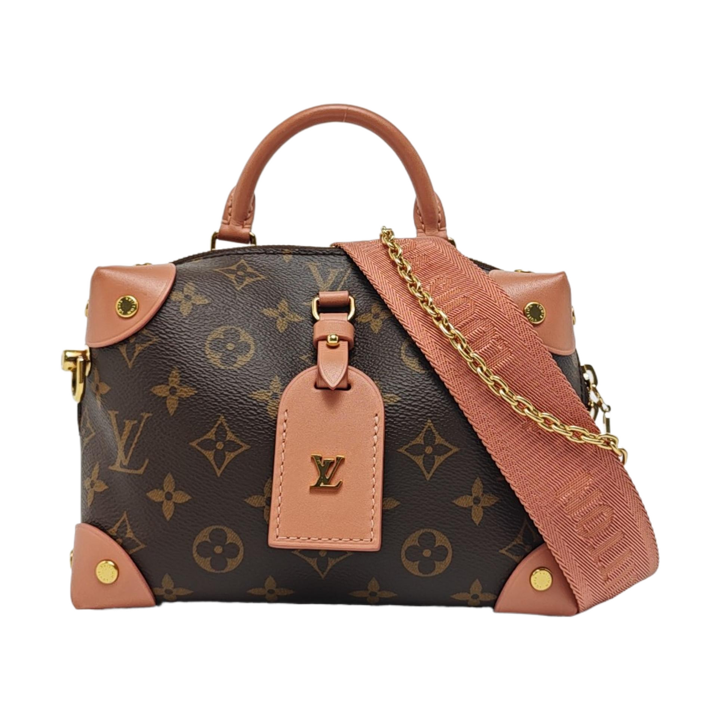 LOUIS VUITTON PETITE MALLE Brown Coated Canvas Monogram Single Shoulder Bag Handbag Sling Bag Gold Hardware 2 Removable Straps-(SKU)-961045725
