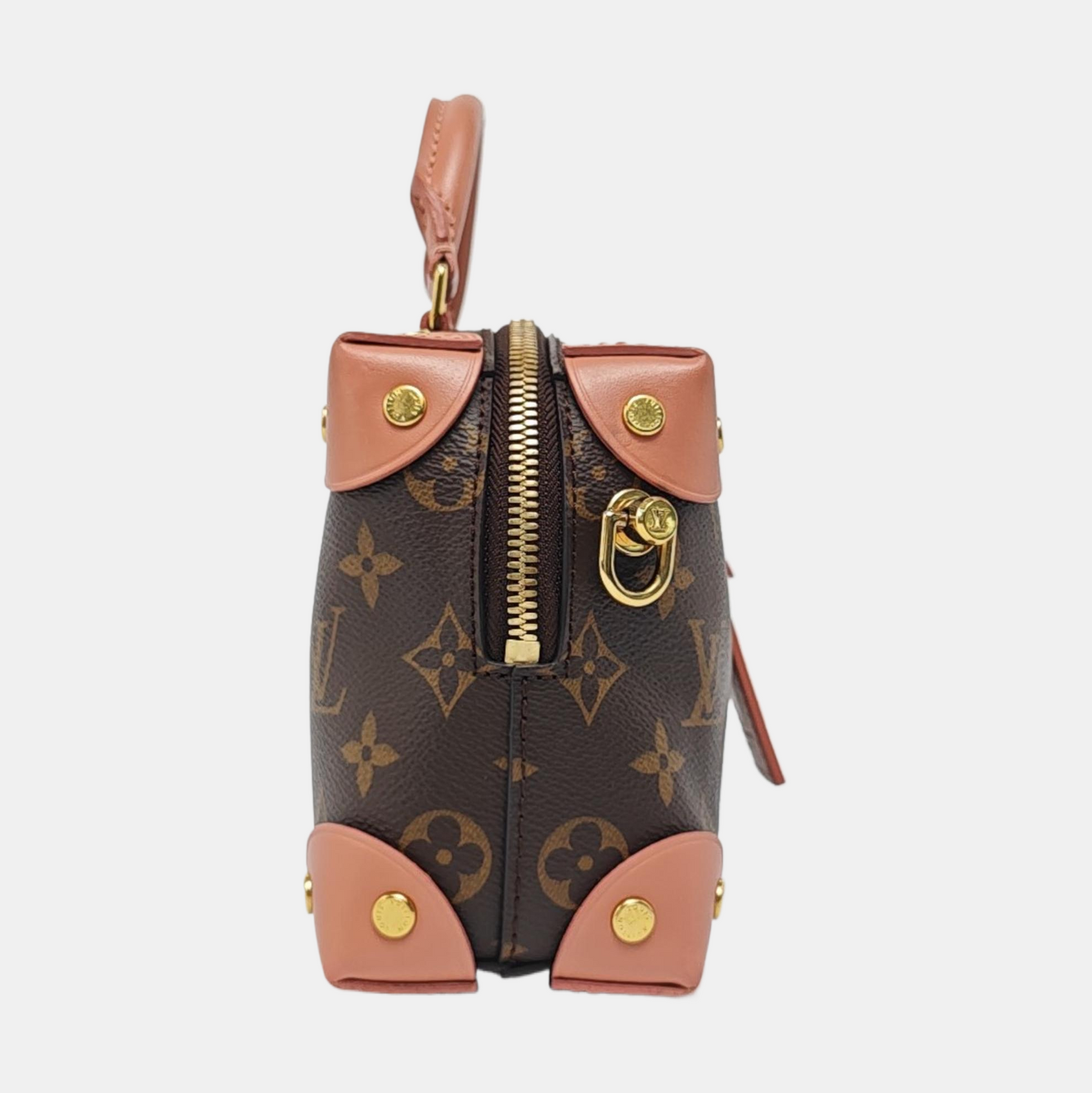 LOUIS VUITTON PETITE MALLE Brown Coated Canvas Monogram Single Shoulder Bag Handbag Sling Bag Gold Hardware 2 Removable Straps-(SKU)-961045725