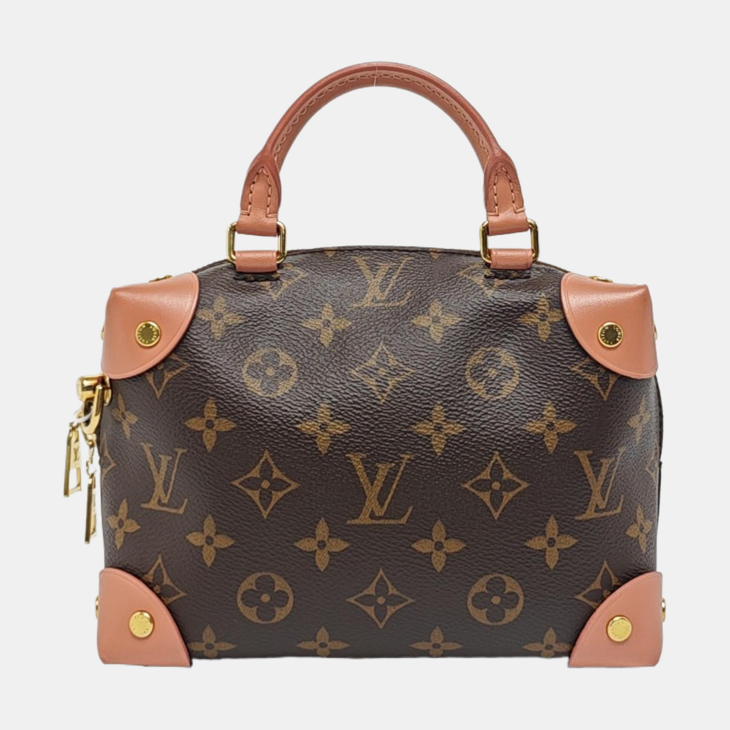 LOUIS VUITTON PETITE MALLE Brown Coated Canvas Monogram Single Shoulder Bag Handbag Sling Bag Gold Hardware 2 Removable Straps-(SKU)-961045725