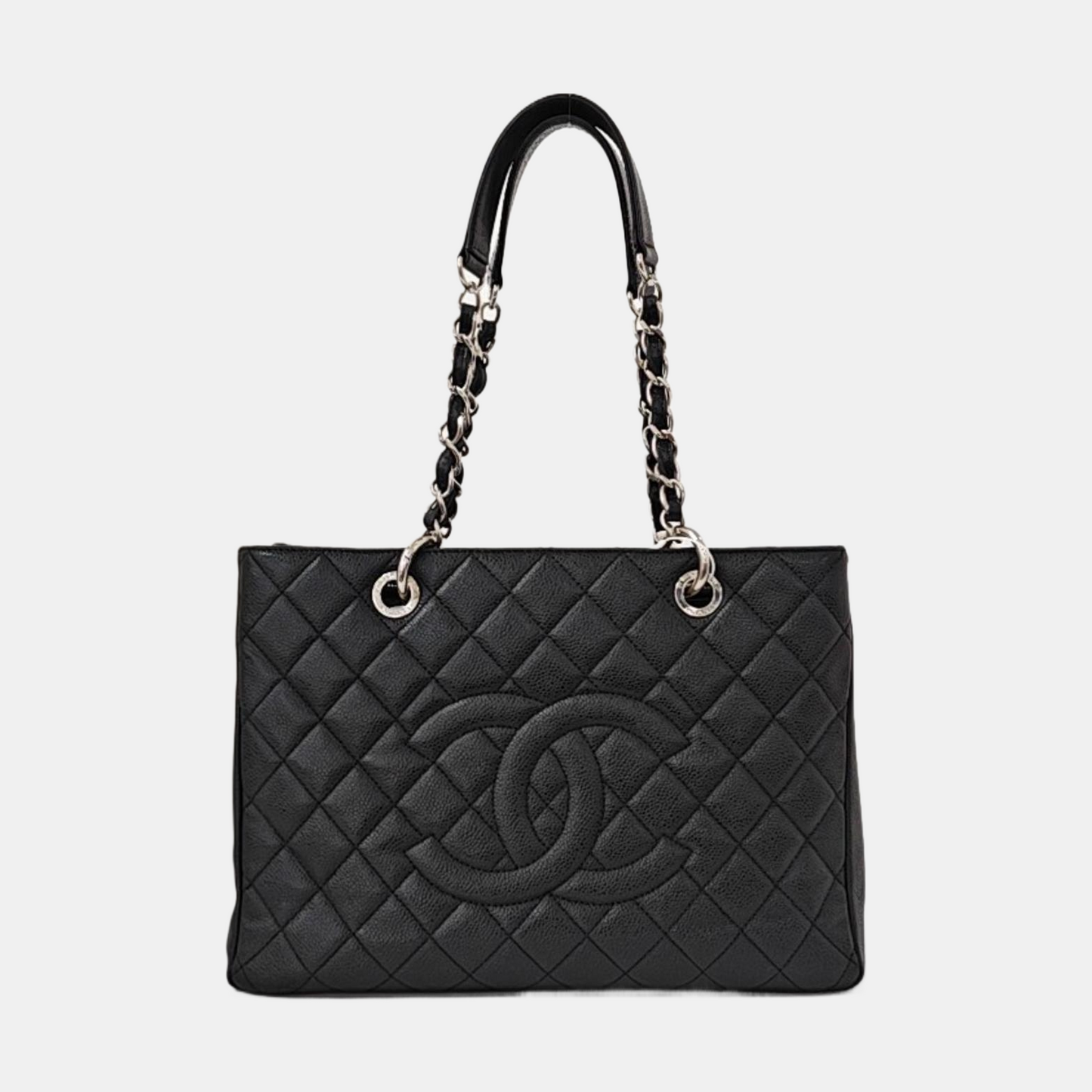 CHANEL CHANEL GST Large Black Calfskin Quilted Crossbody Shoulder Bag with Silver Hardware, 16K-(SKU)-961066652