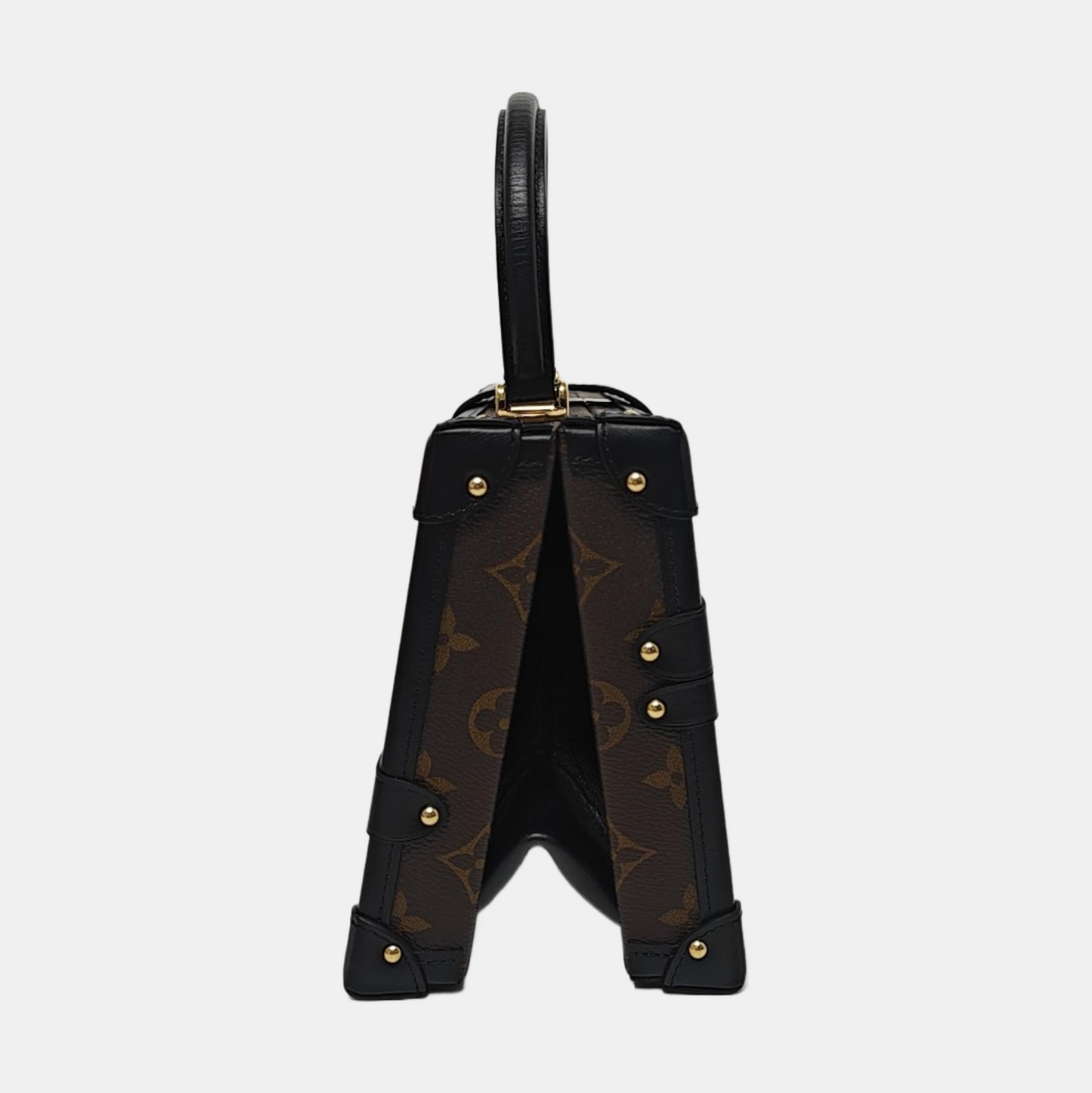LOUIS VUITTON PETITE MALLE Brown Coated Canvas Monogram Printed Crossbody Bag Shoulder Bag Handbag Detachable Strap Golden Hardware Detachable Strap Pockets Complete Accessories-(SKU)-961044267