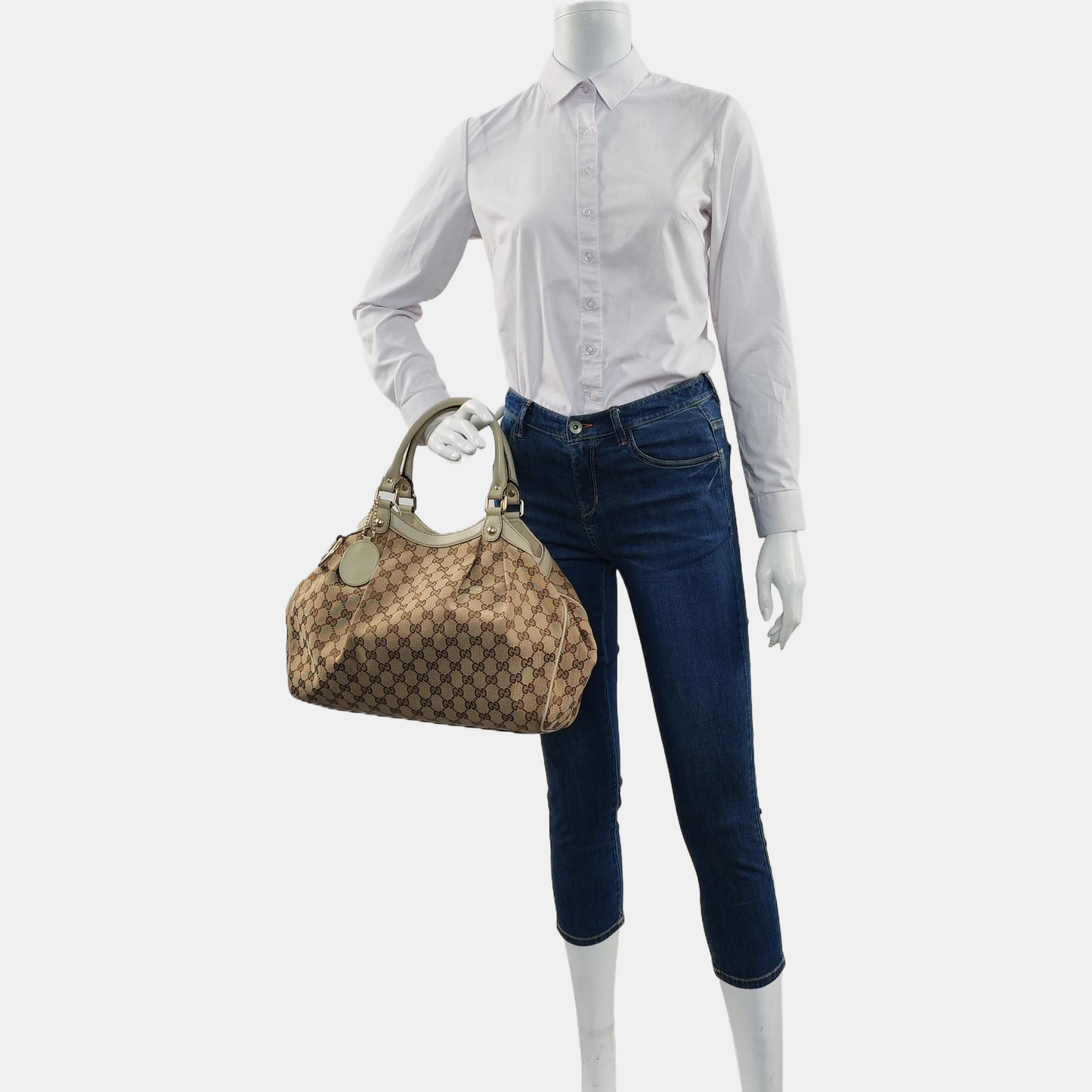 GUCCI Sukey Brown Canvas Monogram Handbag Single Shoulder Bag Silver Hardware-(SKU)-957811466