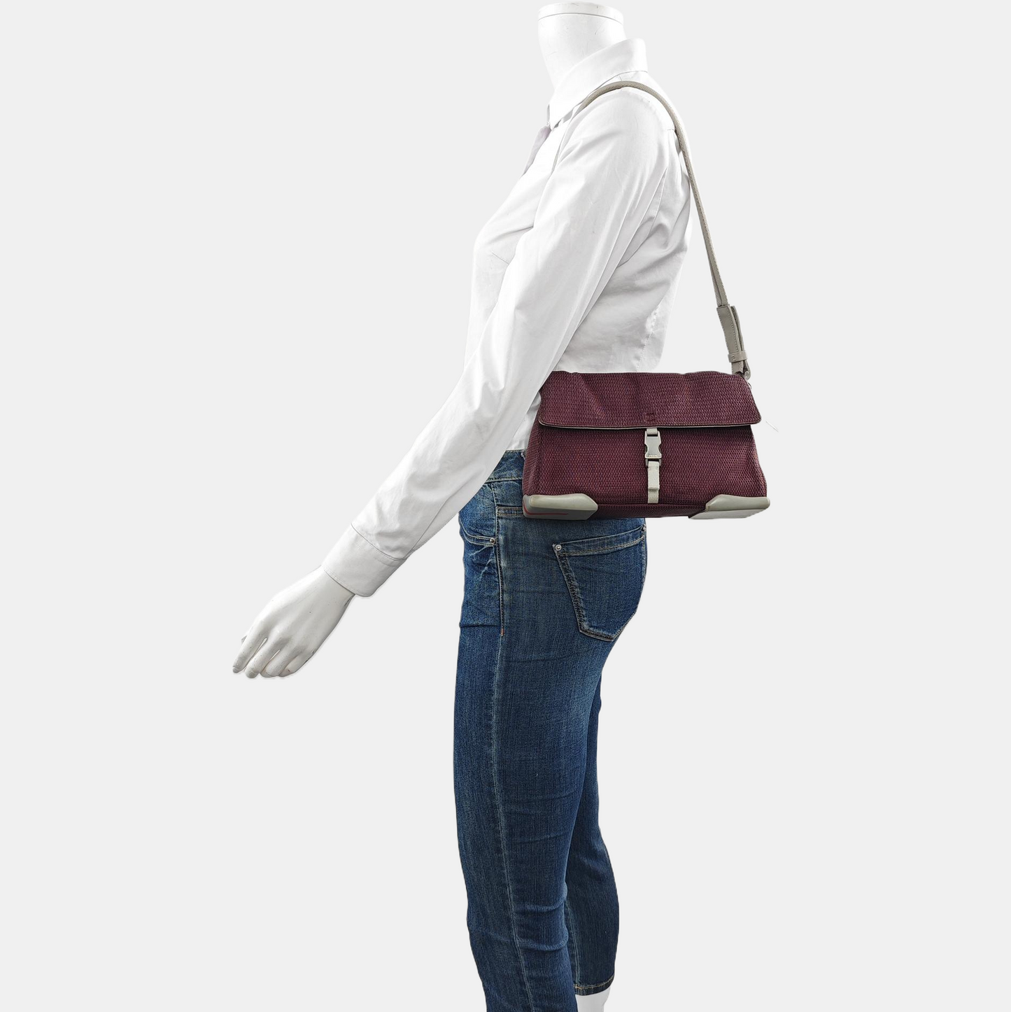 PRADA Purple Fabric Single Shoulder Bag Silver Hardware Removable shoulder strap-(SKU)-950006519
