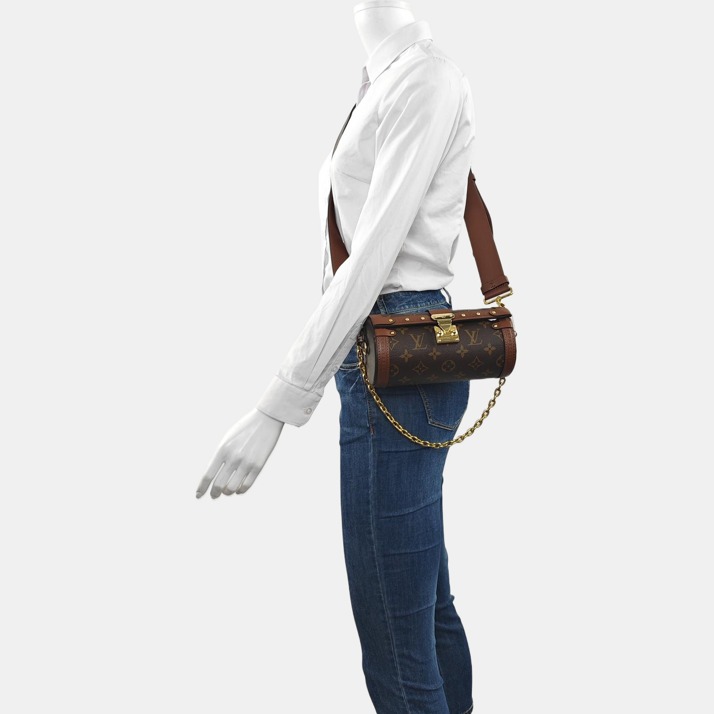 LOUIS VUITTON PAPILLON 19 Brown Coated Canvas Monogram Rivet Babylone Crossbody Bag Handbag Shoulder Bag Gold Hardware 2 Removable Straps-(SKU)-961022468
