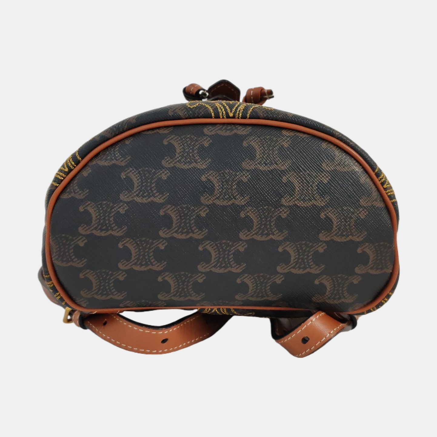 CELINE TRIOMPHE Mini Brown Coated Canvas Triomphe Double Shoulder Bag Tote with Gold Hardware-(SKU)-961047540