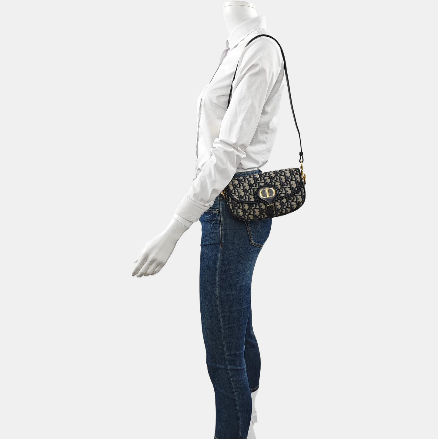 DIOR Bobby East-West Blue Canvas Monogram Embossed Shoulder Bag Tote Crossbody Bag Gold Hardware Removable Strap-(SKU)-961048358