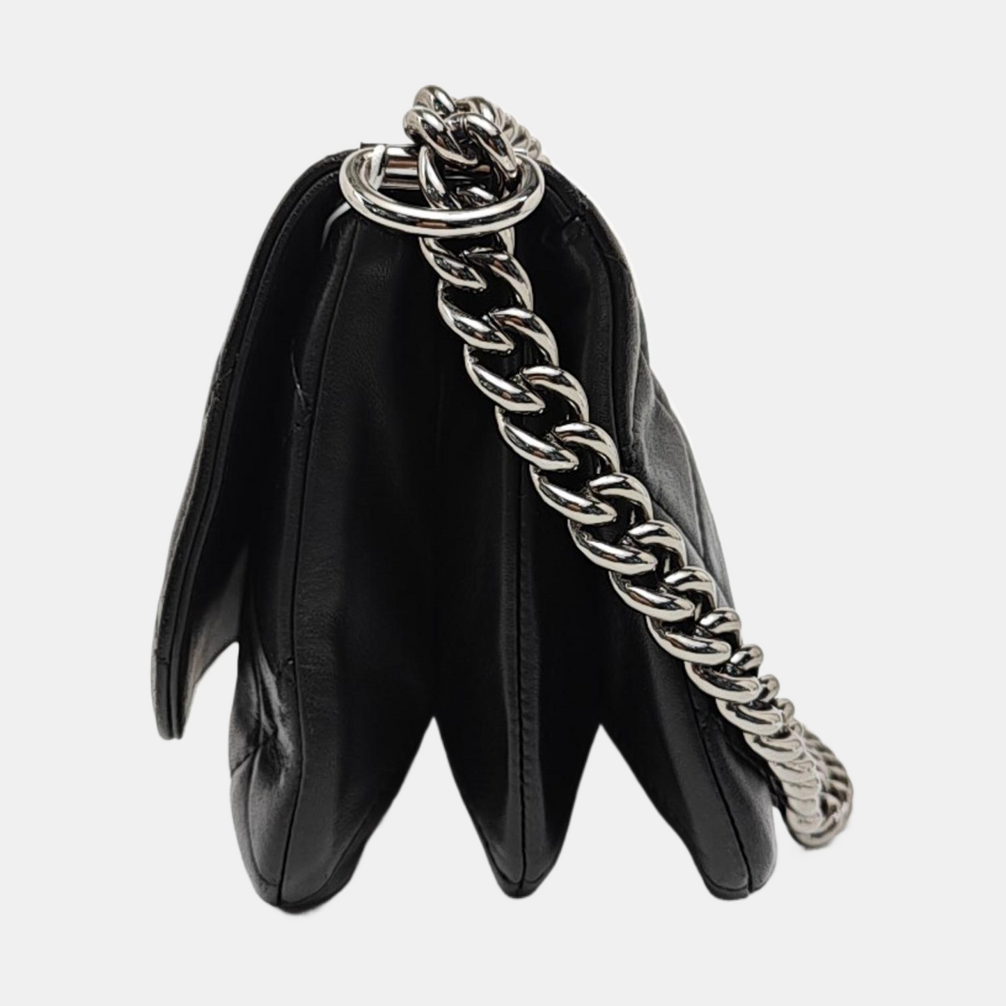 CHANEL BOY CHANEL Black Lamb Skin Quilted Single Shoulder Bag with Silver Hardware, 16 Clasp-(SKU)-961049514