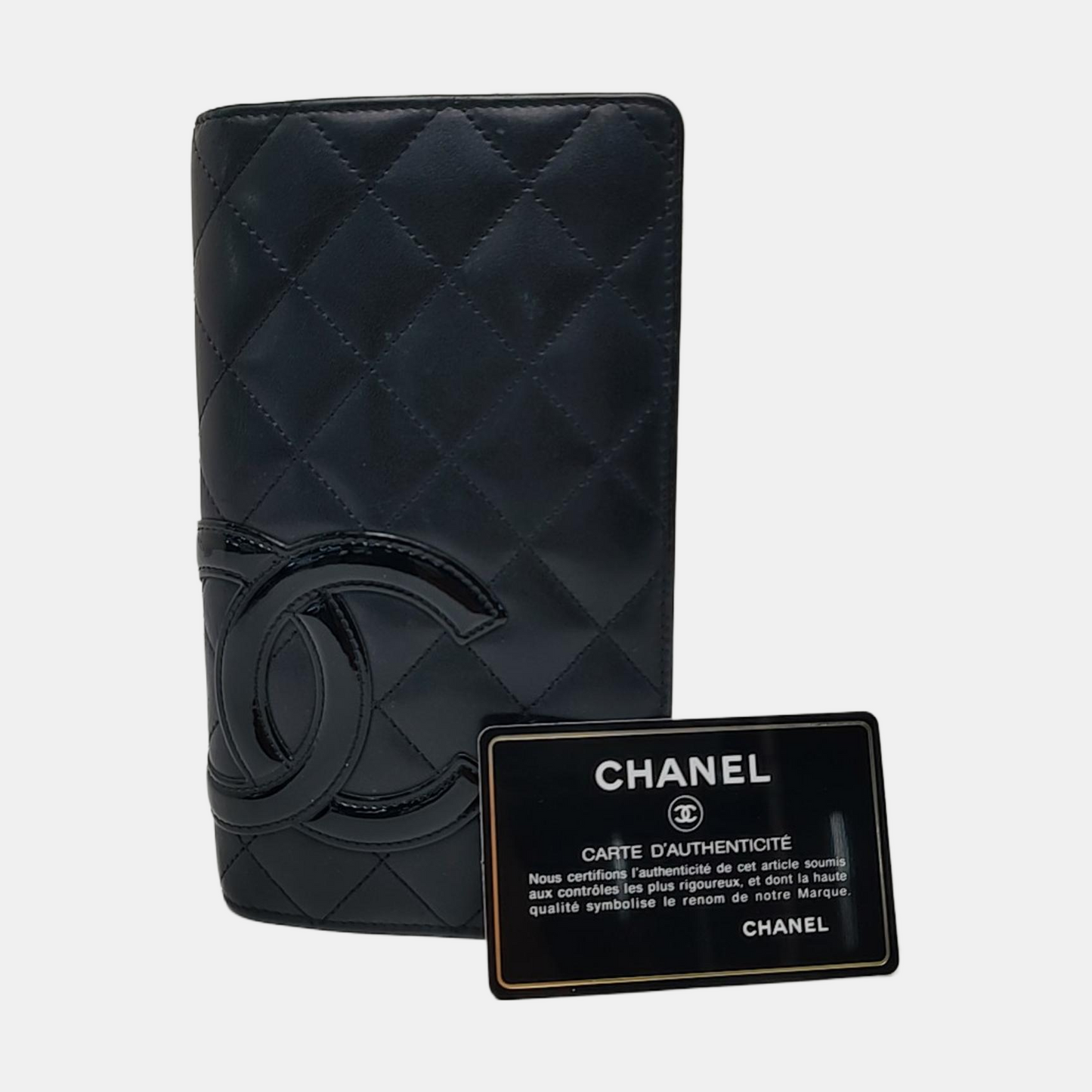 CHANEL CAMBON Black Cowhide Quilted Texture Wallet Silver Hardware 14nan-(SKU)-955276359