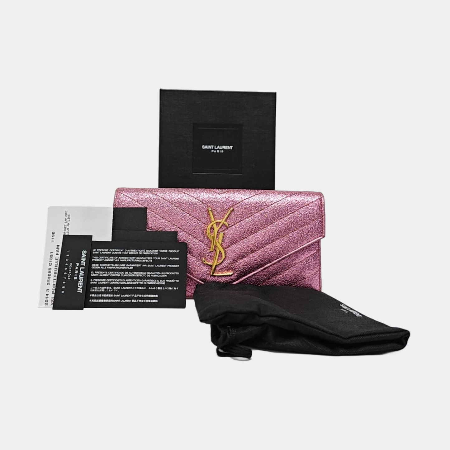 YSL MONOGRAM 粉色牛皮绗缝V纹钱包 Golden hardware Complete Accessories-(SKU)-957647456