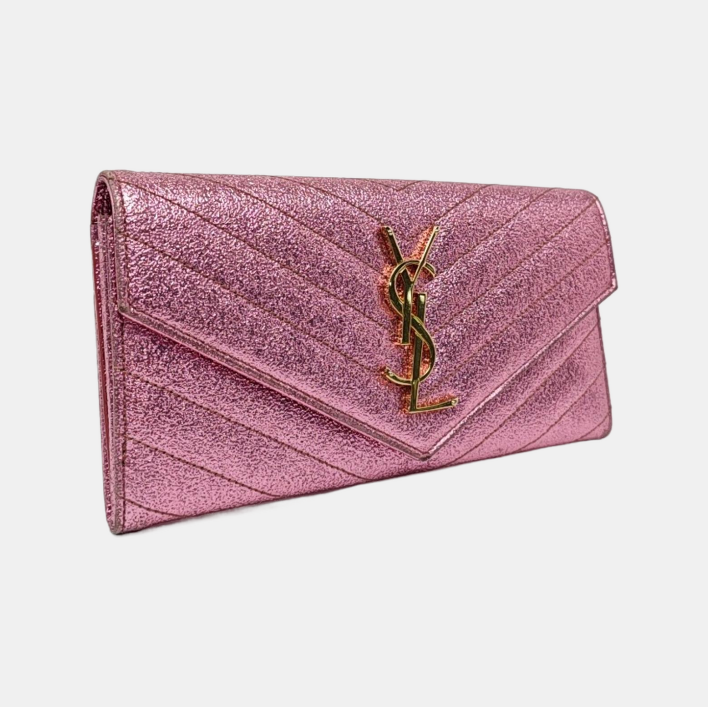 YSL MONOGRAM 粉色牛皮绗缝V纹钱包 Golden hardware Complete Accessories-(SKU)-957647456