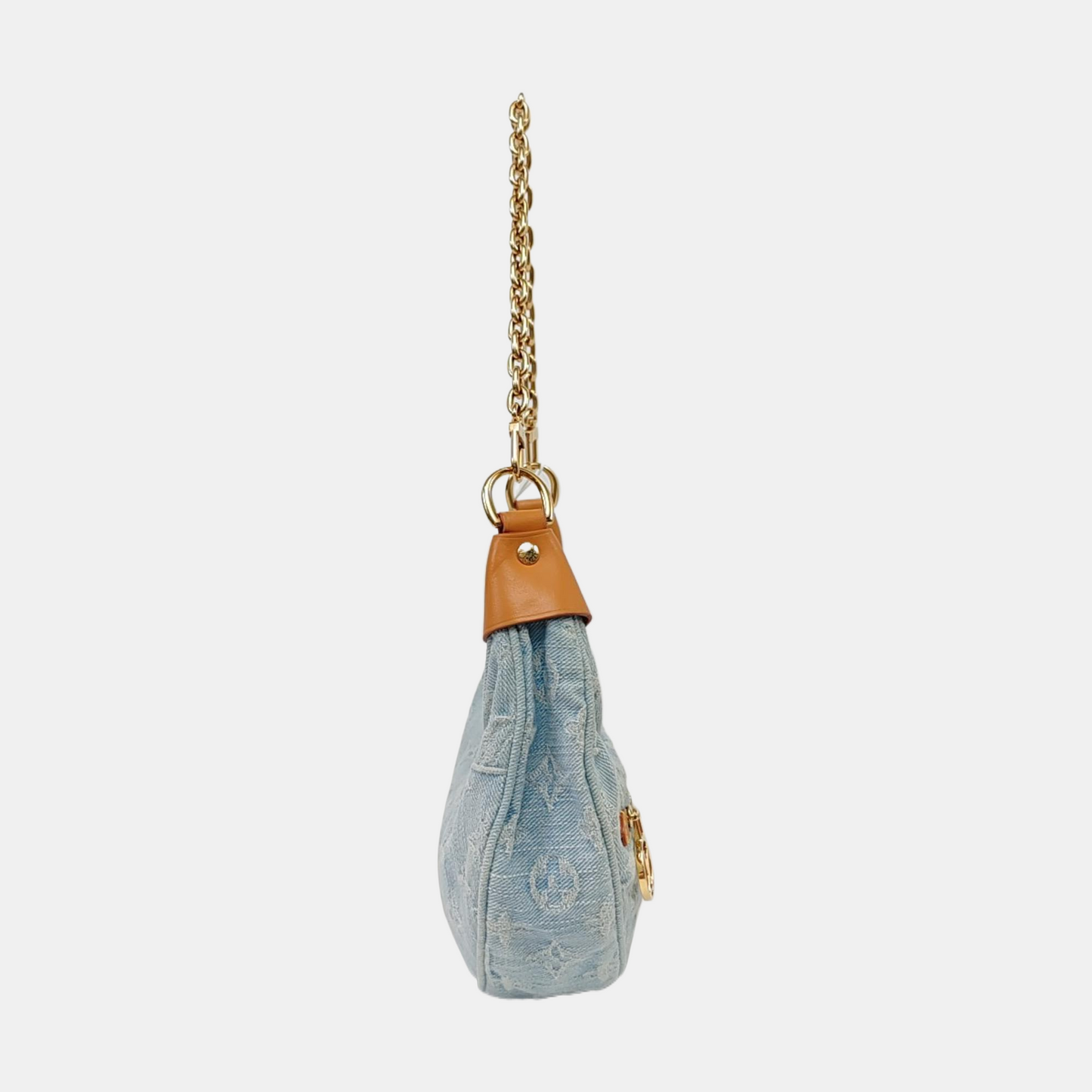 LOUIS VUITTON LOOP Light Blue Denim Monogram Embroidered Crescent Bag Crossbody Shoulder Bag Gold Hardware 2 Removable Straps-(SKU)-961361306