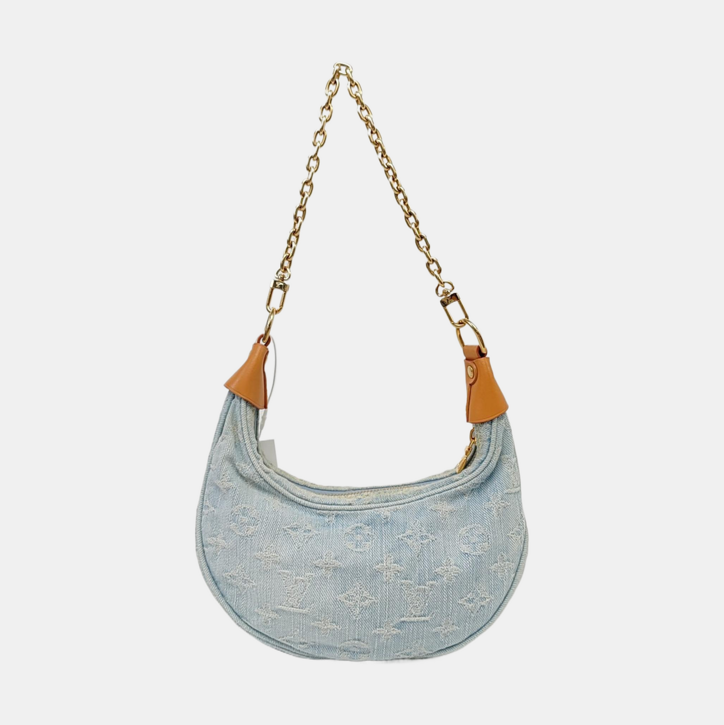 LOUIS VUITTON LOOP Light Blue Denim Monogram Embroidered Crescent Bag Crossbody Shoulder Bag Gold Hardware 2 Removable Straps-(SKU)-961361306