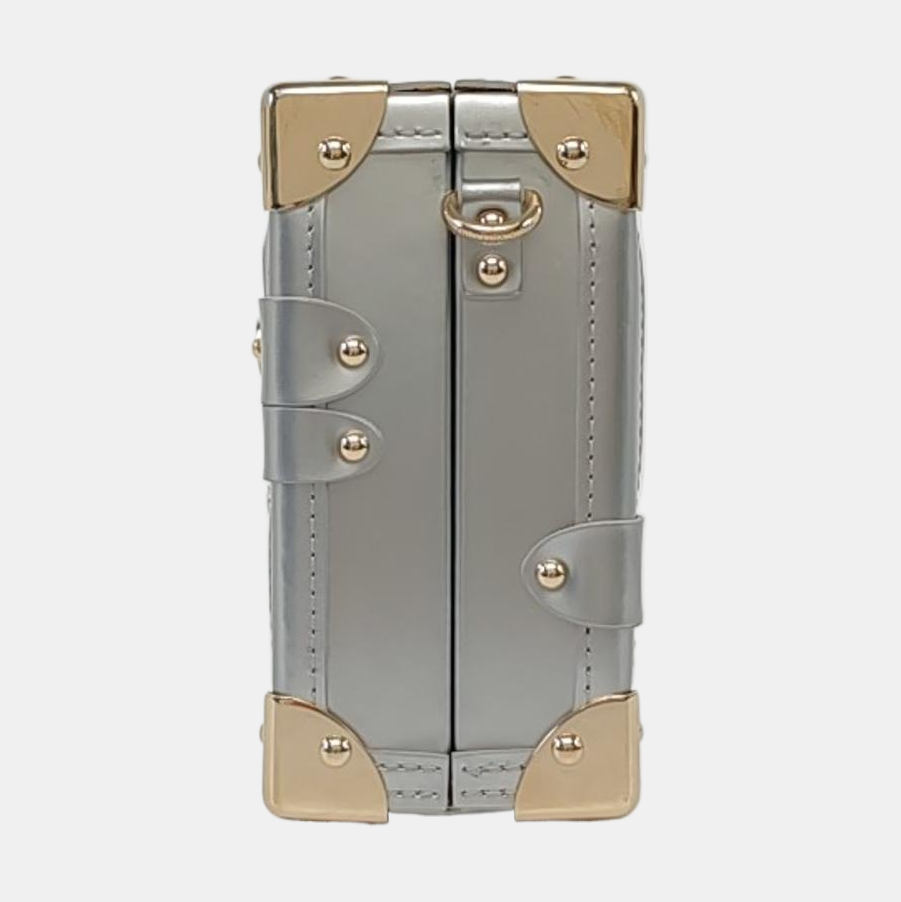 LOUIS VUITTON PETITE MALLE Silver Satin Shoulder Bag Crossbody Golden Hardware Removable Shoulder Strap Complete Accessories-(SKU)-961332912
