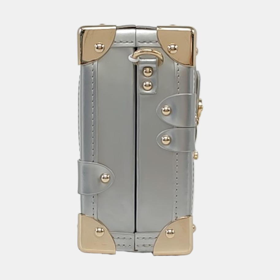 LOUIS VUITTON PETITE MALLE Silver Satin Shoulder Bag Crossbody Golden Hardware Removable Shoulder Strap Complete Accessories-(SKU)-961332912