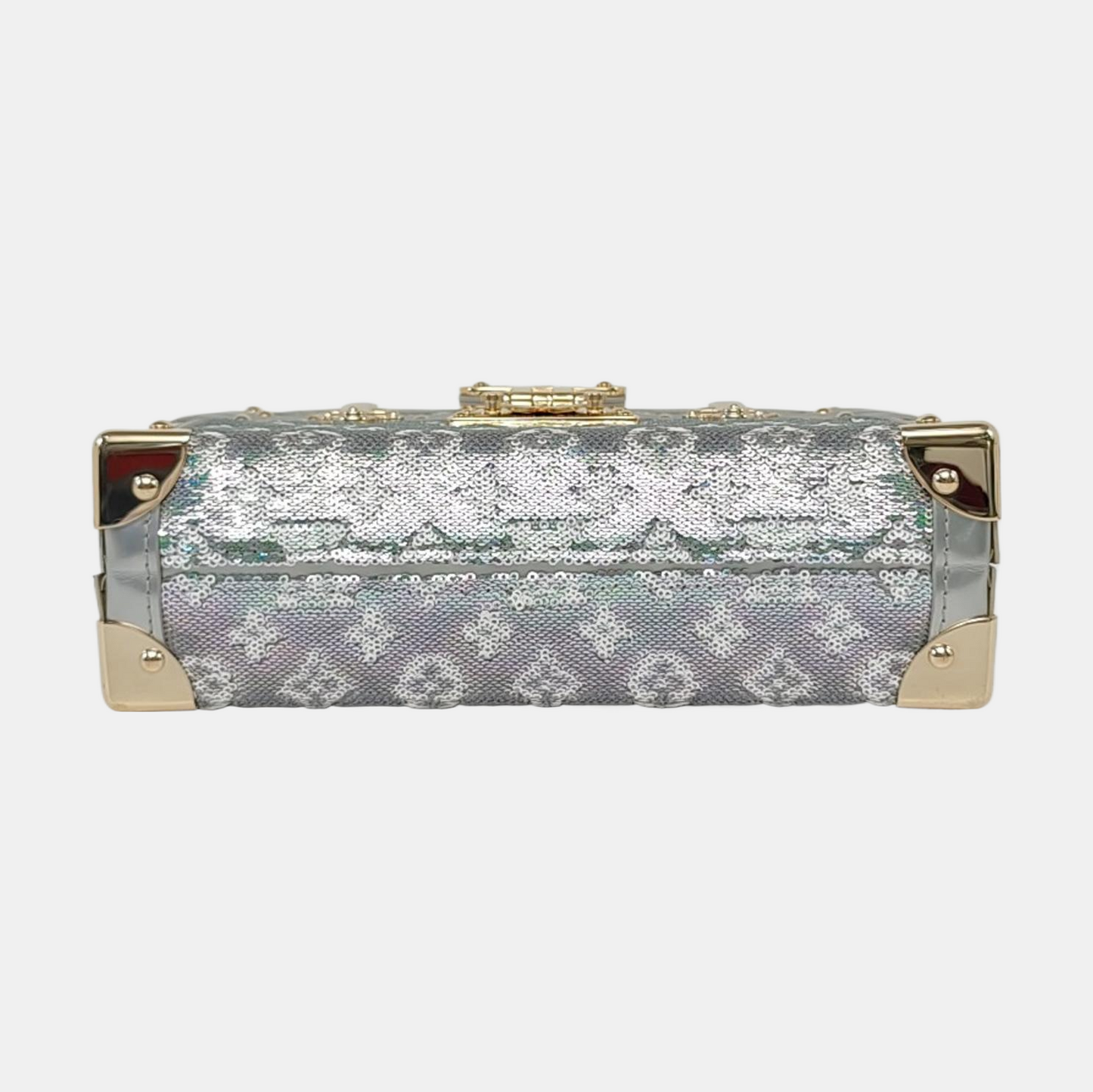 LOUIS VUITTON PETITE MALLE Silver Satin Shoulder Bag Crossbody Golden Hardware Removable Shoulder Strap Complete Accessories-(SKU)-961332912