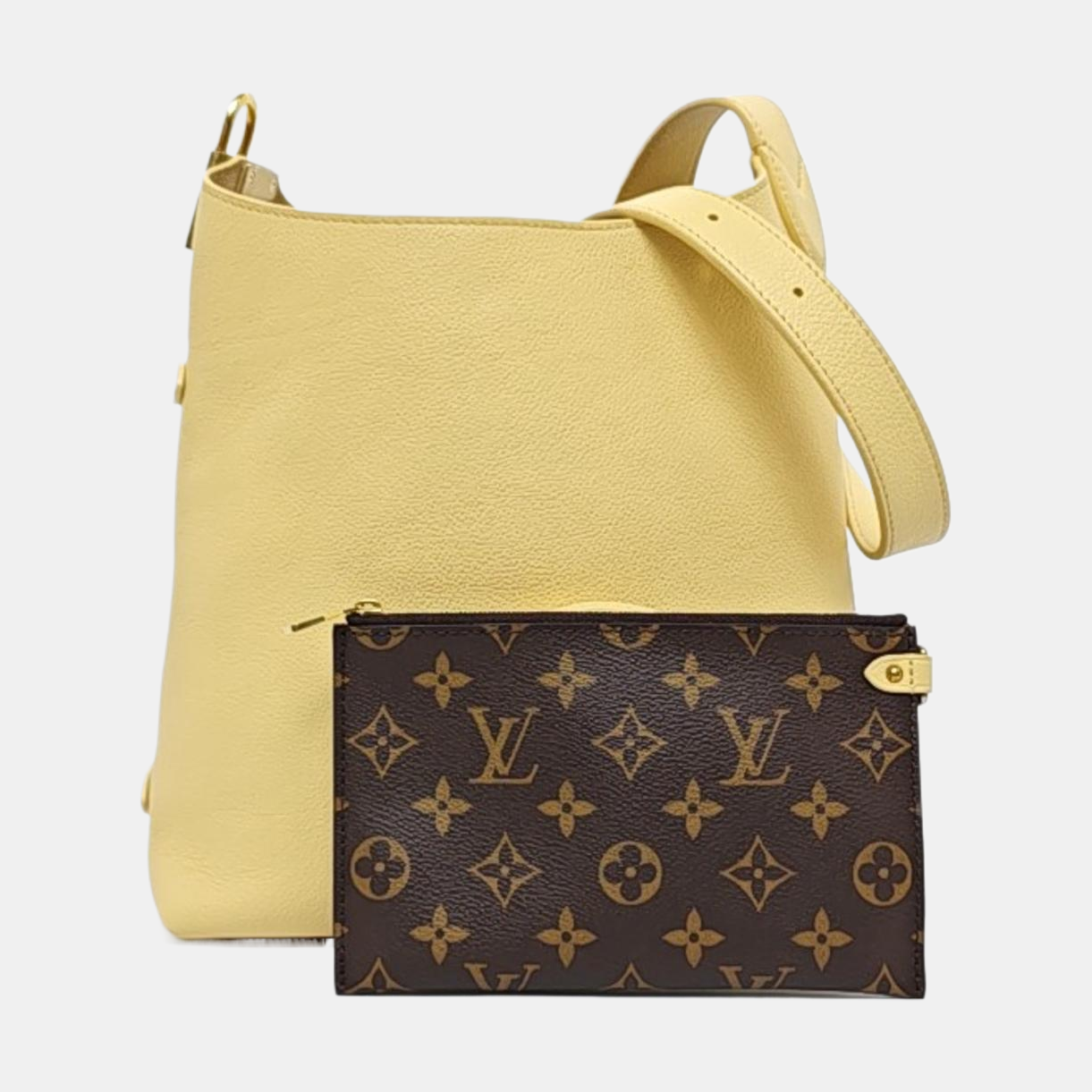 LOUIS VUITTON LOW KEY HOBO Small Mustard Yellow Leather Monogram Single Shoulder Bag with Detachable Strap-(SKU)-954611544