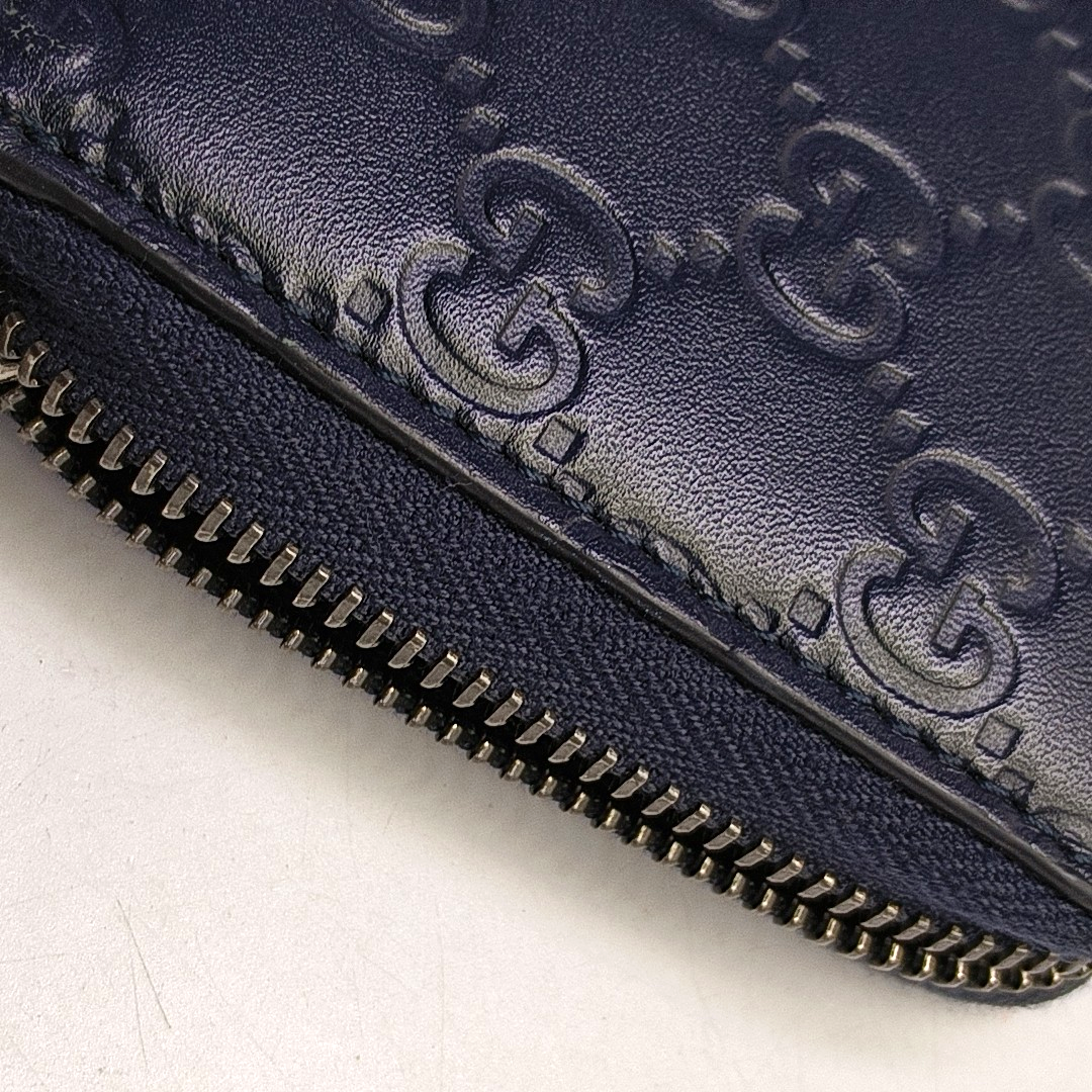 GUCCI Dark blue leather old-favorite textured wallet Silver Hardware-(SKU)-951353413