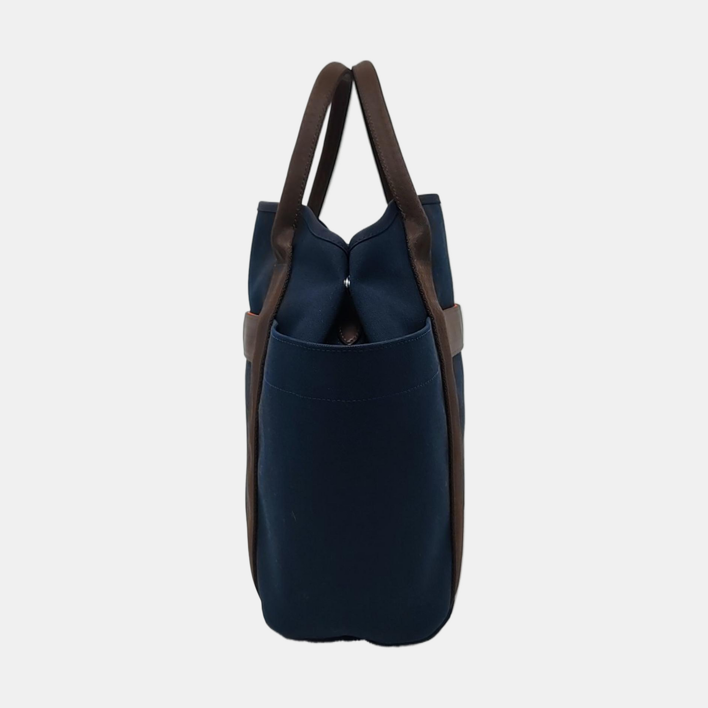HERMÈS Sac De Pansage 38 Deep Blue Canvas Crossbody Shoulder Bag Tote Bag Silver Hardware U Engraving Removable Shoulder Strap-(SKU)-961484827