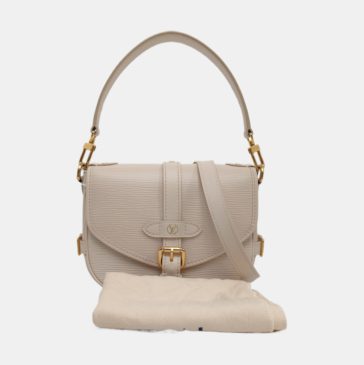 LOUIS VUITTON SAUMUR Small Beige EPI Leather Water Ripple Gemini Crossbody Bag Shoulder Bag Tote Bag Adjustable Strap Golden Hardware 2 Removable Shoulder Straps-(SKU)-961615431