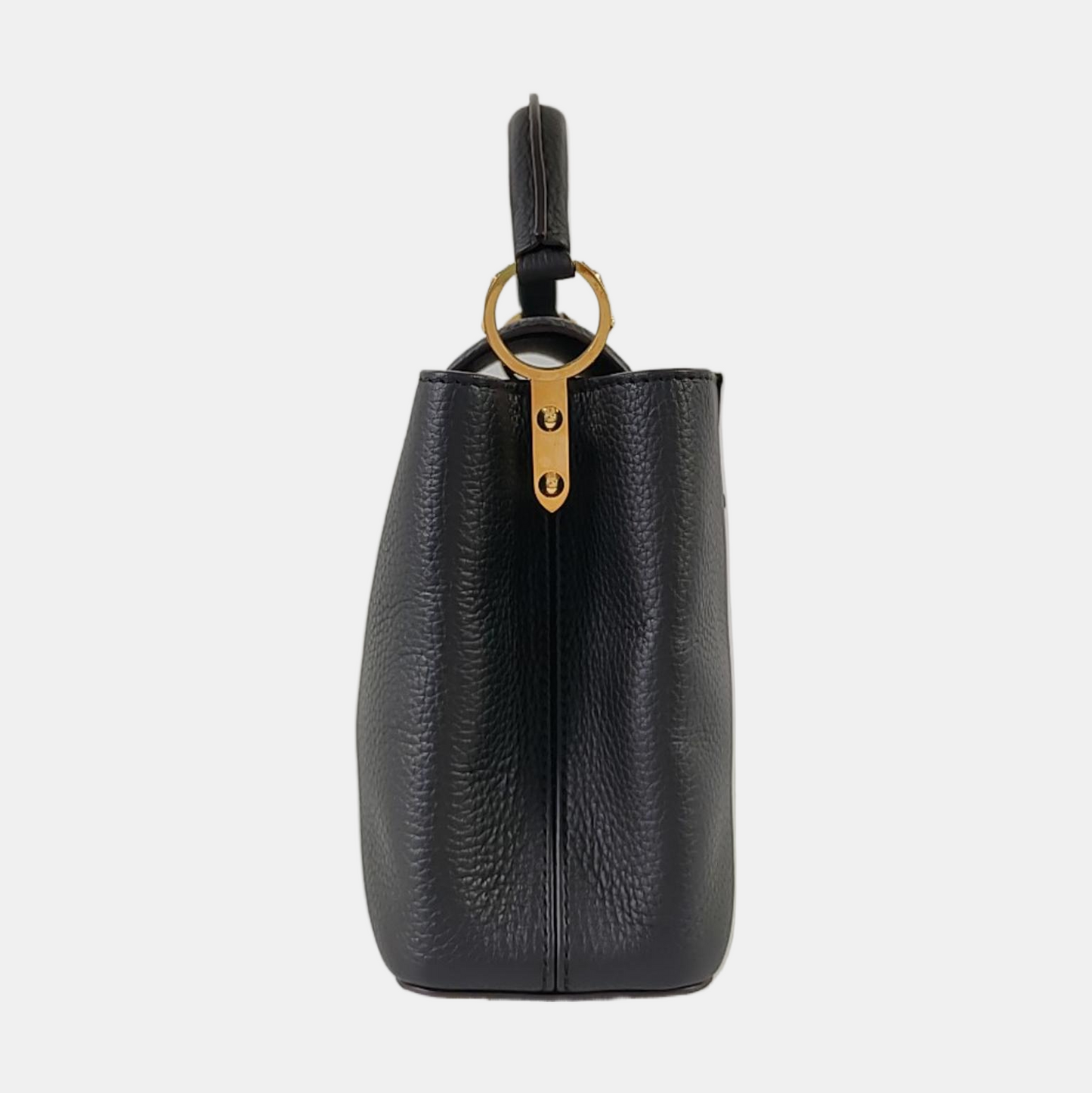 LOUIS VUITTON CAPUCINES BB Black Leather Crossbody Handbag Shoulder Bag Silver Hardware Detachable Strap Full Accessories-(SKU)-961060844