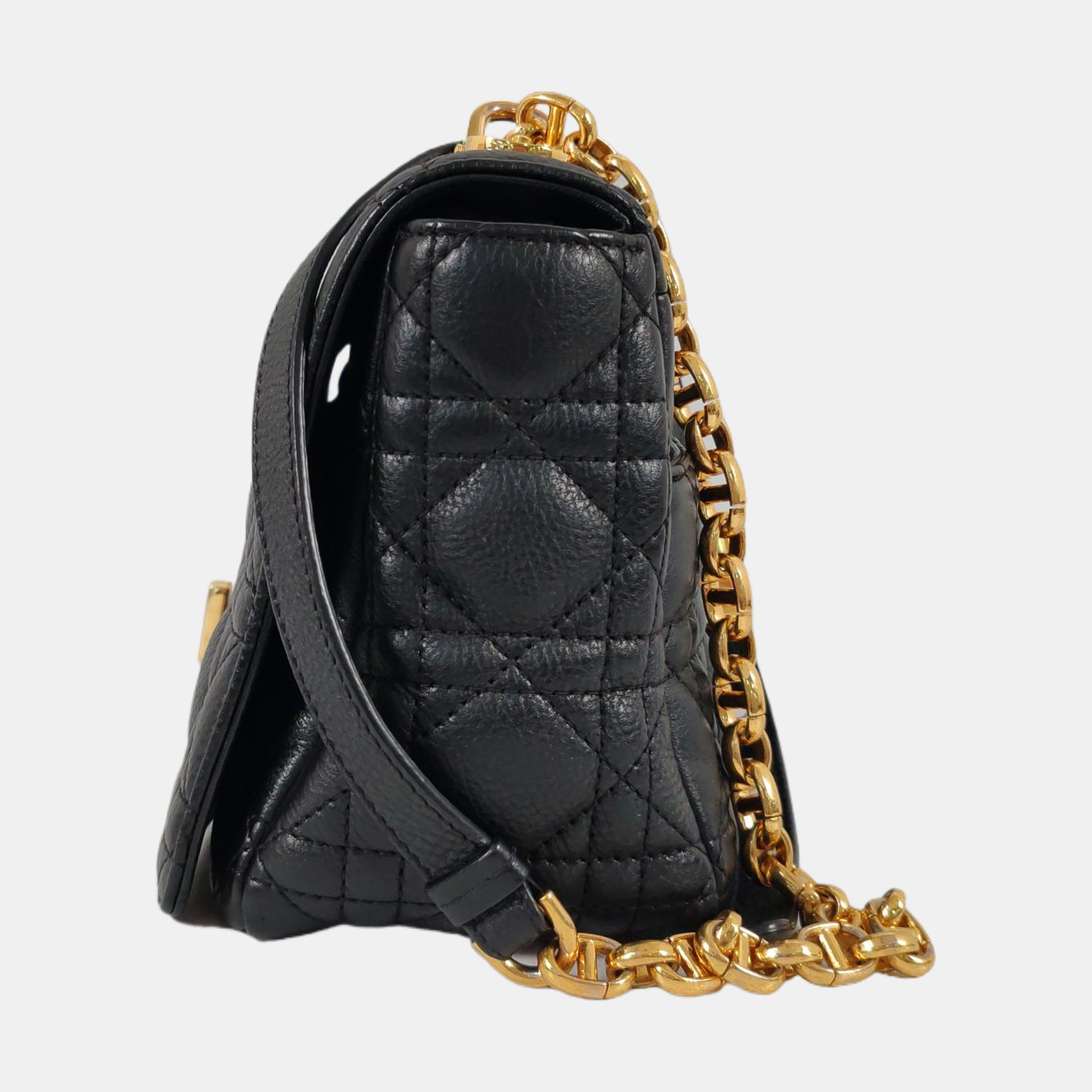 DIOR Dior Caro Medium Black Calfskin Woven Quilted Single Shoulder Bag Golden Hardware-(SKU)-961588548