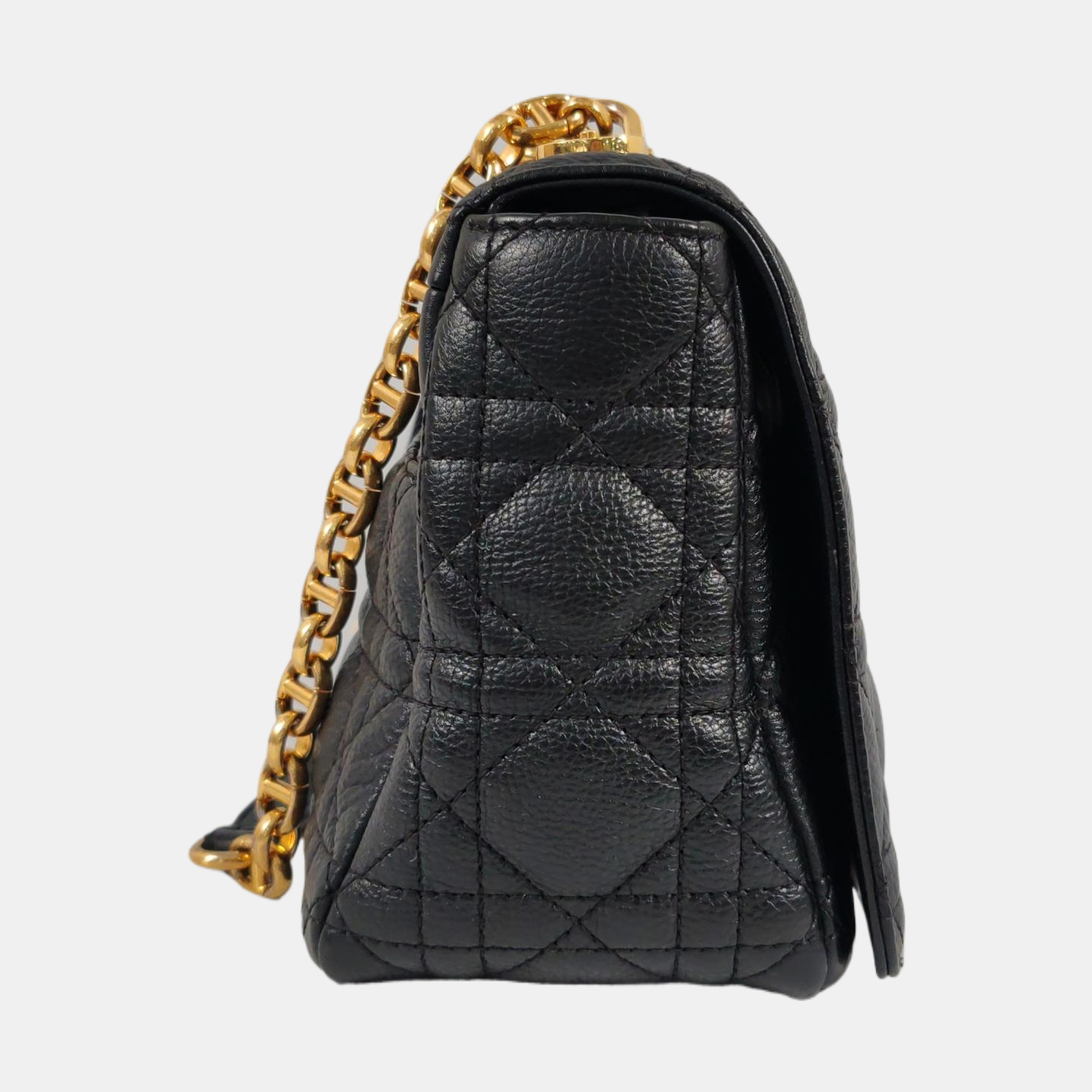 DIOR Dior Caro Medium Black Calfskin Woven Quilted Single Shoulder Bag Golden Hardware-(SKU)-961588548