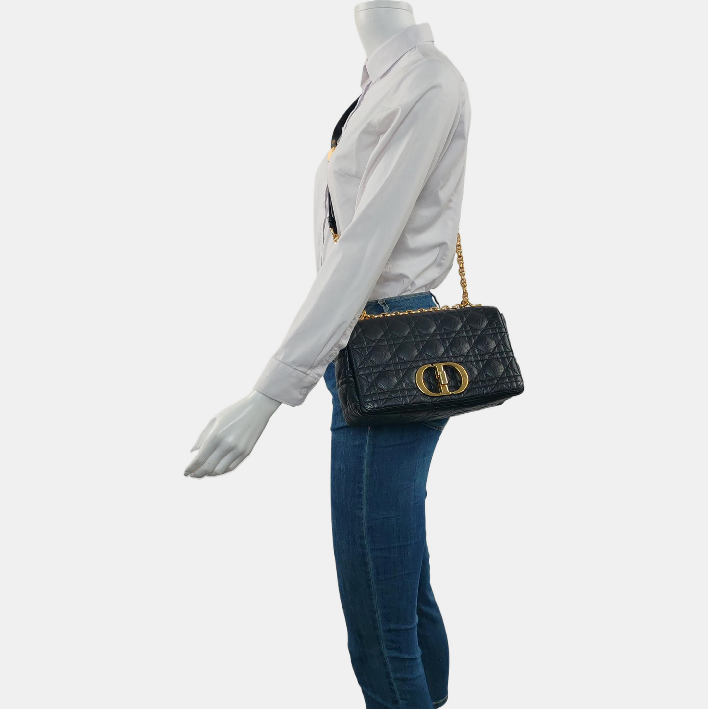 DIOR Dior Caro Medium Black Calfskin Woven Quilted Single Shoulder Bag Golden Hardware-(SKU)-961588548