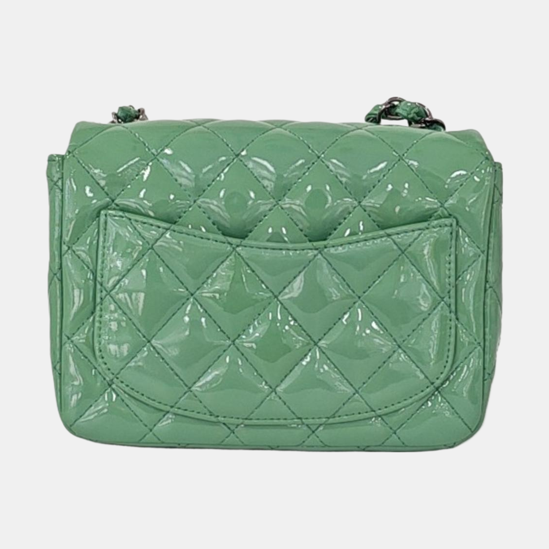 CHANEL CLASSIC FLAP Mini Green Patent Leather Diamond Quilted Square Crossbody Bag Shoulder Bag Silver Hardware 17 Opening-(SKU)-961809465