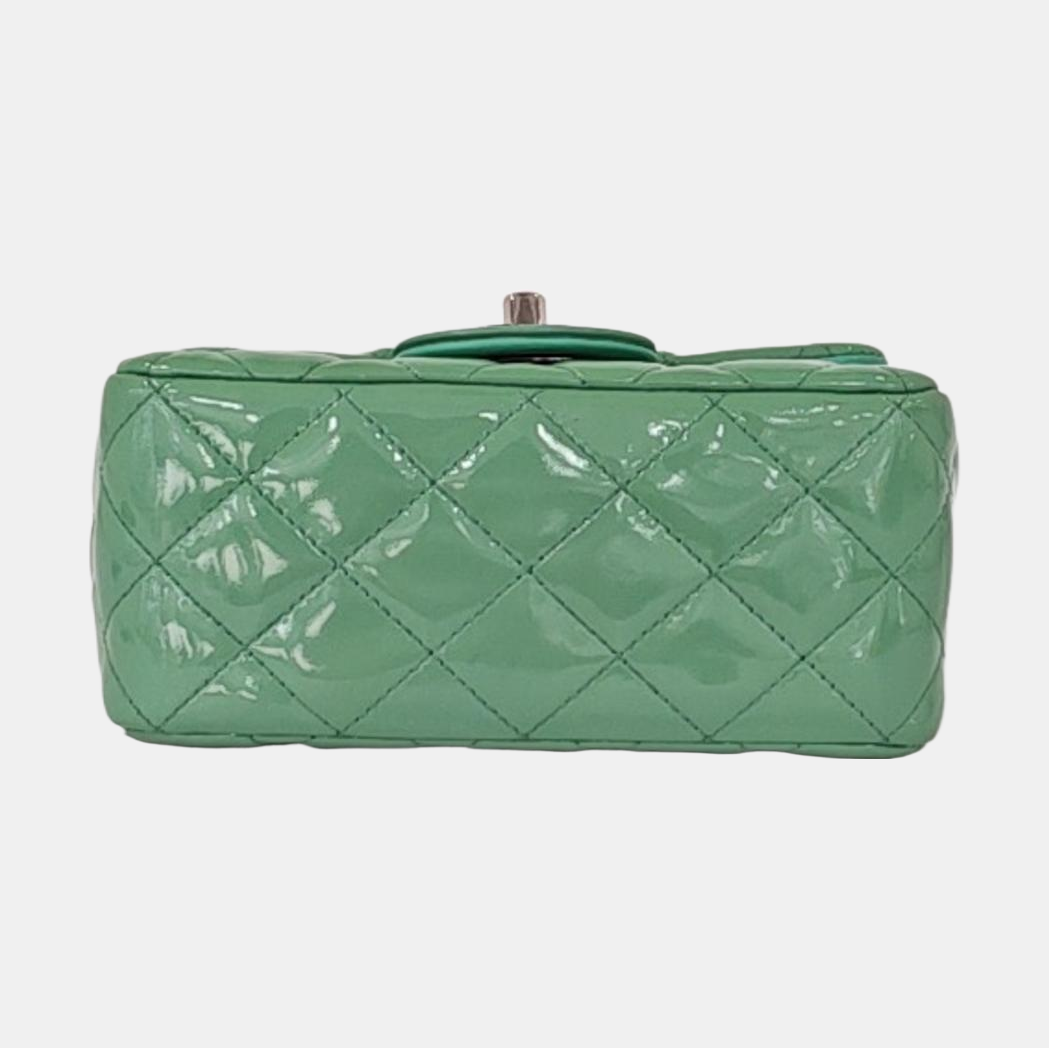 CHANEL CLASSIC FLAP Mini Green Patent Leather Diamond Quilted Square Crossbody Bag Shoulder Bag Silver Hardware 17 Opening-(SKU)-961809465
