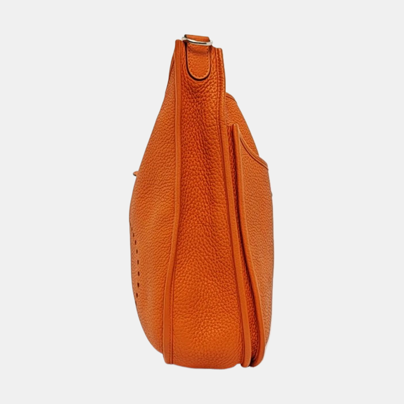 HERMÈS Evelyne GM Hermes orange Clemence leather Evelyne GM bag crossbody bag with handle, silver hardware, embossed H, removable shoulder strap-(SKU)-961912745
