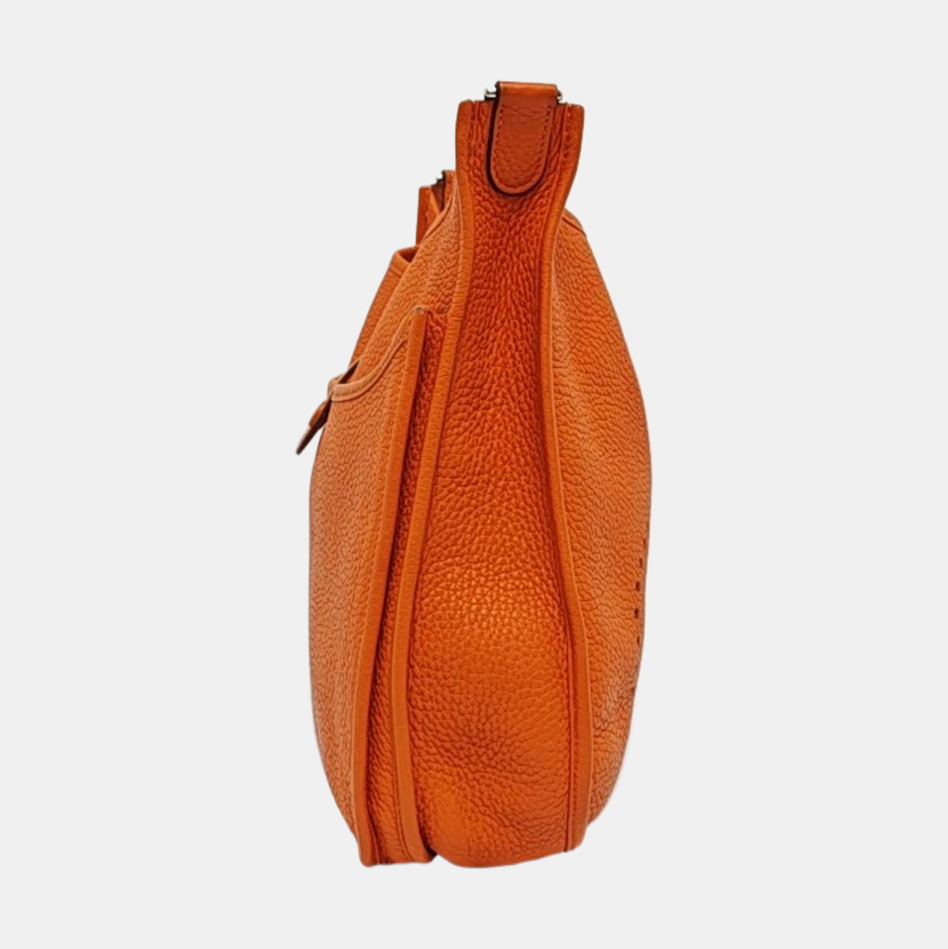 HERMÈS Evelyne GM Hermes orange Clemence leather Evelyne GM bag crossbody bag with handle, silver hardware, embossed H, removable shoulder strap-(SKU)-961912745