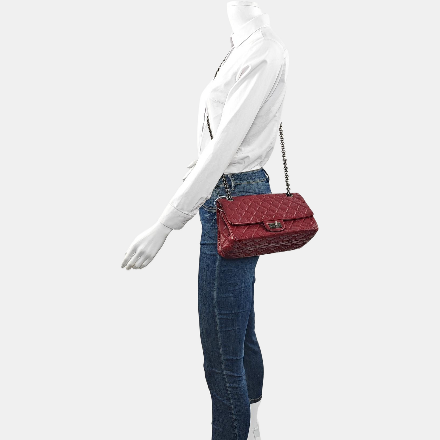 CHANEL 2.55 Red Calfskin Quilted Crossbody Shoulder Bag Black Hardware 16 Flap-(SKU)-961723854
