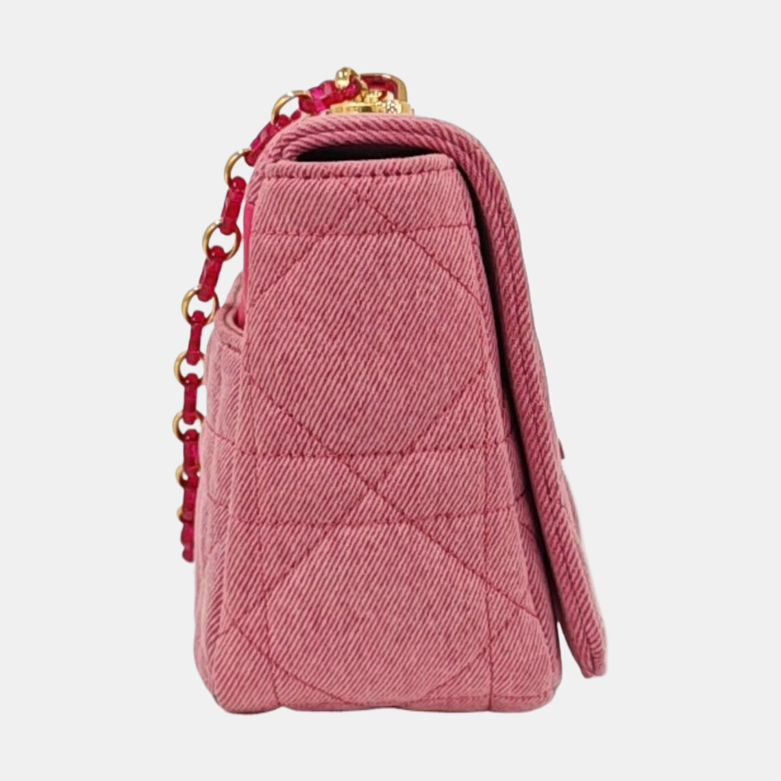 DIOR Dior Caro Medium Pink Denim Quilted Bag Crossbody Shoulder Bag Gold Red Hardware Removable Strap-(SKU)-961770509