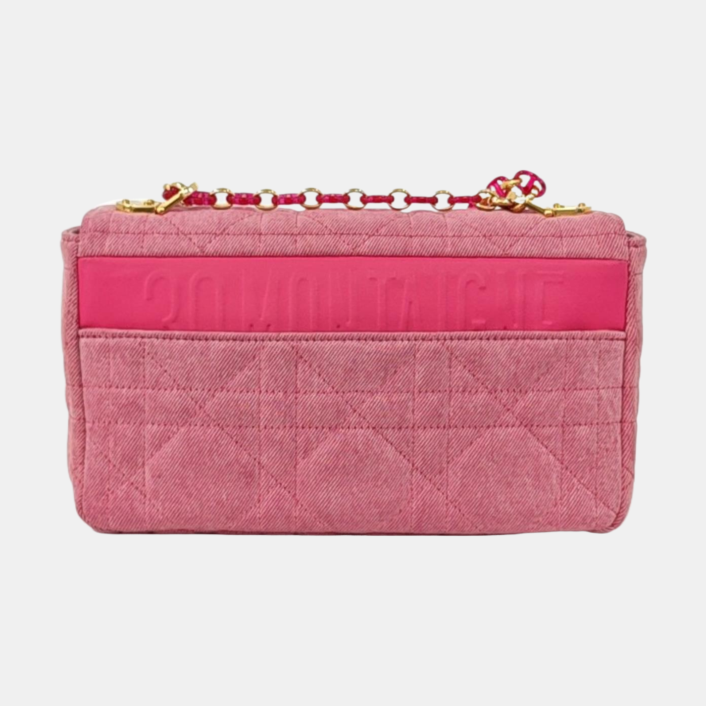 DIOR Dior Caro Medium Pink Denim Quilted Bag Crossbody Shoulder Bag Gold Red Hardware Removable Strap-(SKU)-961770509