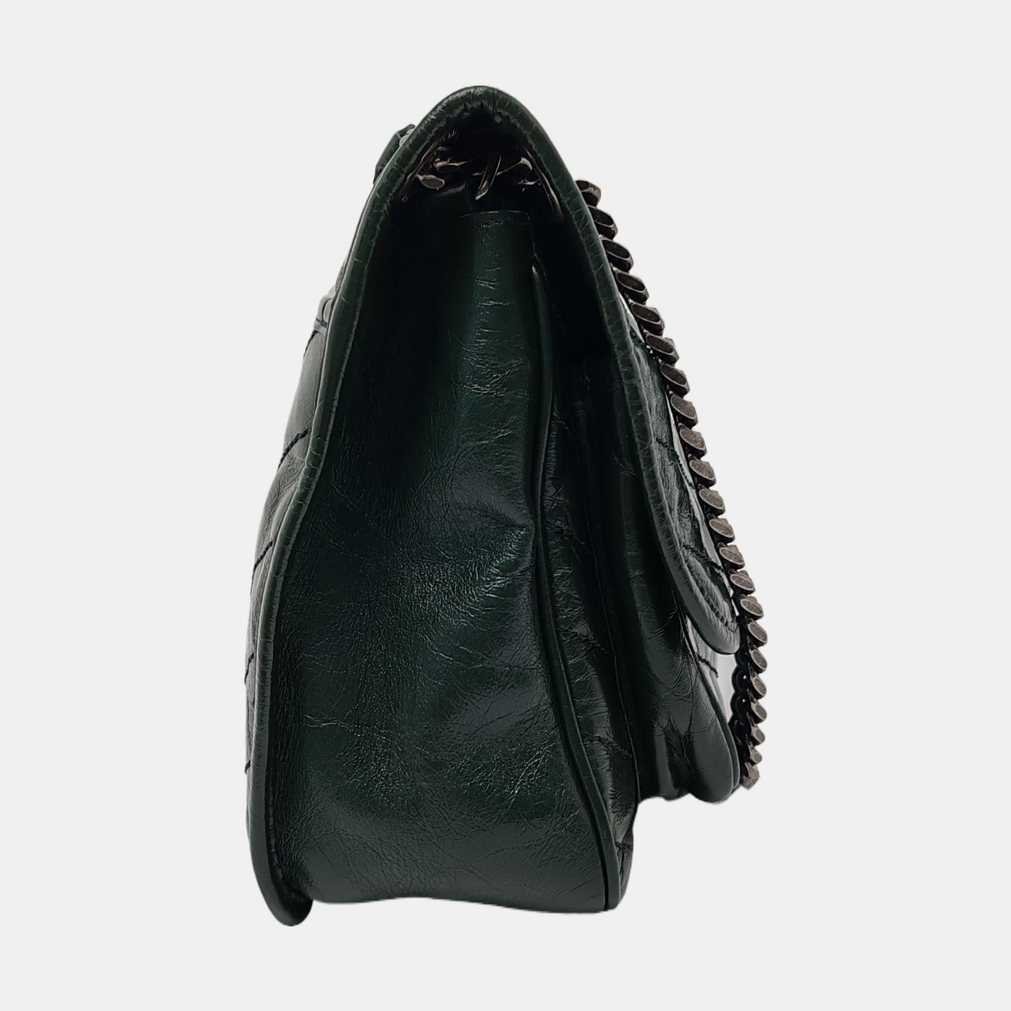 YSL NIKI Medium Size Dark Green Calf Leather V-Stitch Crinkle Single Shoulder Bag Crossbody Bag Black Hardware-(SKU)-961734723