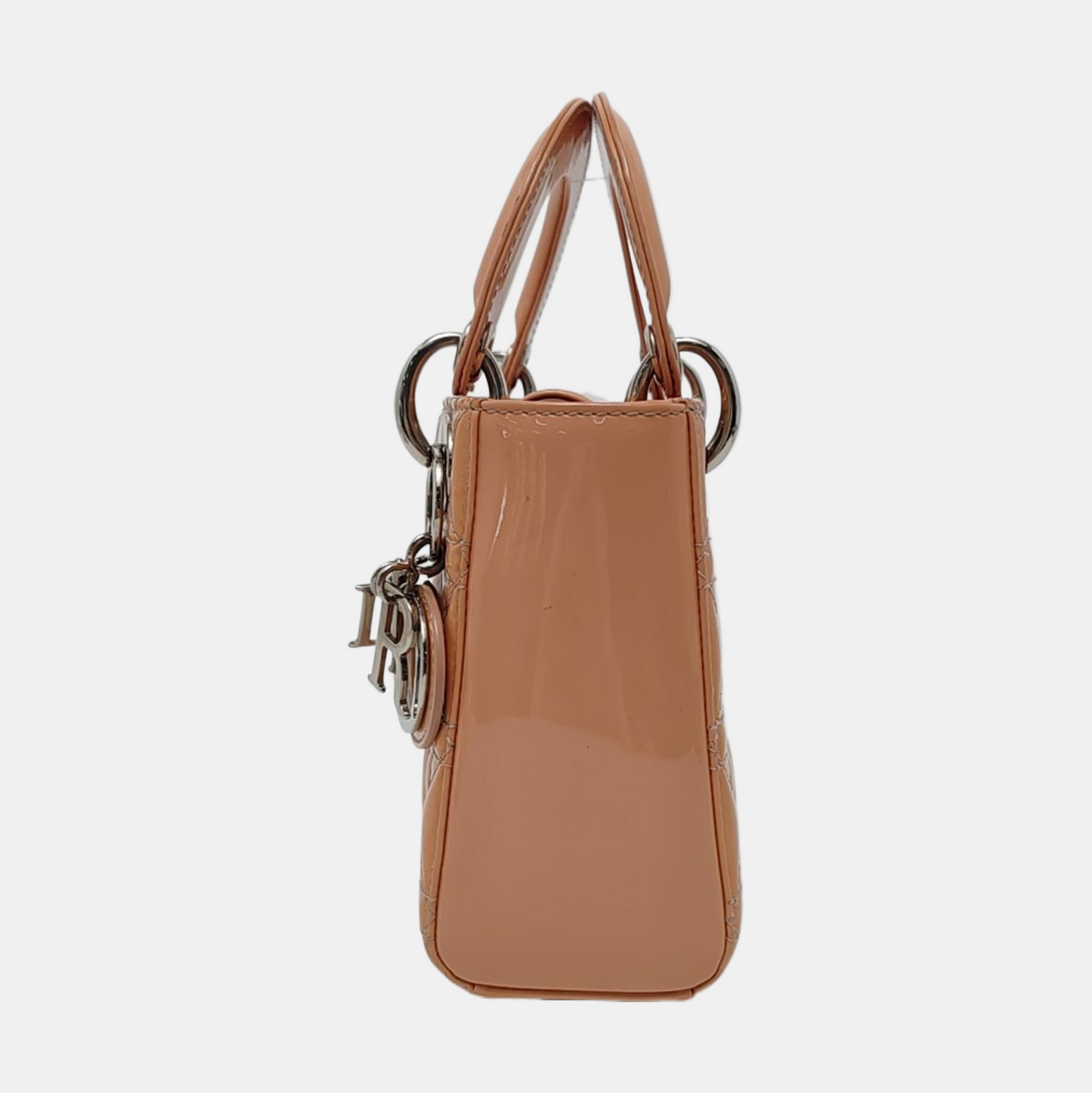 DIOR Lady Dior Mini Khaki Patent Leather Cannage Quilted Hobo Shoulder Bag Handbag Crossbody Bag 18 Clasp Silver Hardware Removable Shoulder Strap-(SKU)-961779565