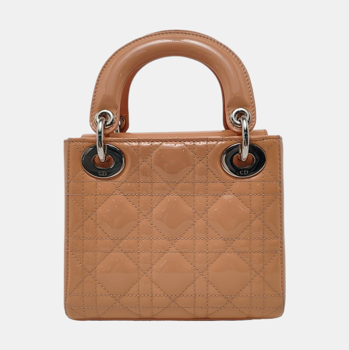 DIOR Lady Dior Mini Khaki Patent Leather Cannage Quilted Hobo Shoulder Bag Handbag Crossbody Bag 18 Clasp Silver Hardware Removable Shoulder Strap-(SKU)-961779565