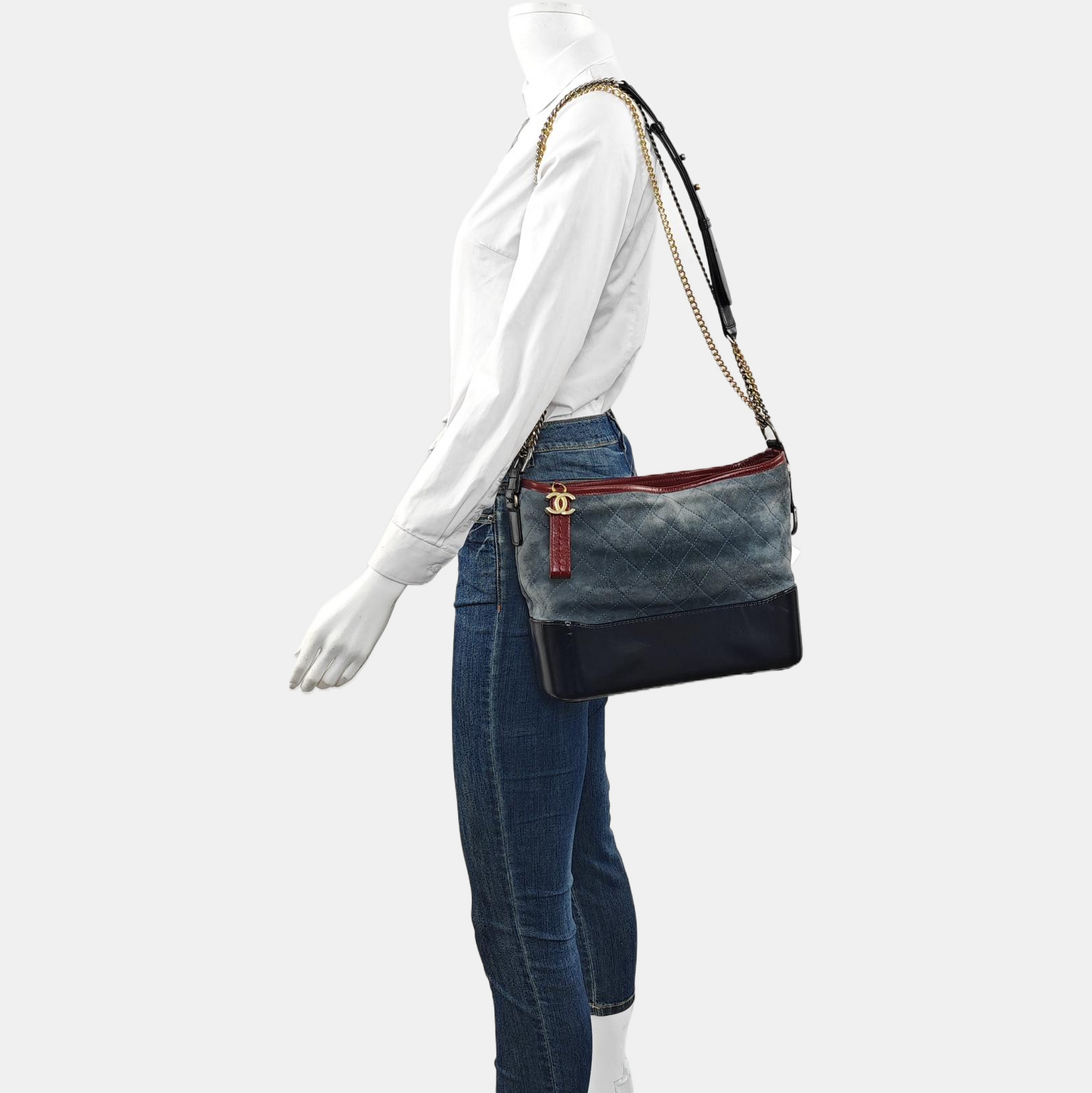 CHANEL GABRIELLE Medium Blue Suede Quilted Leather Hobo Shoulder Bag Crossbody Bag with Detachable Strap-(SKU)-961833804