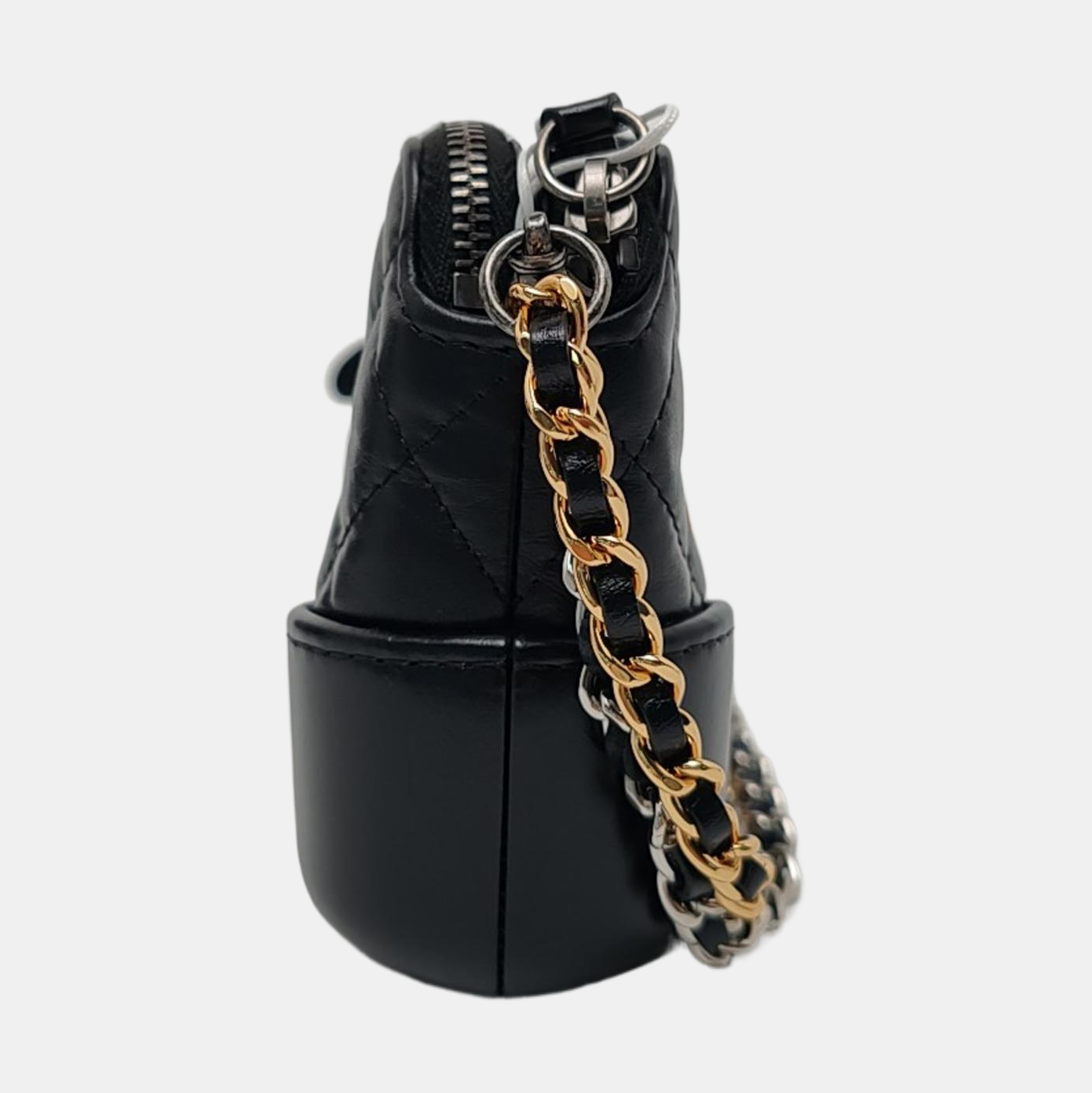 CHANEL GABRIELLE Mini size black leather quilted diamond single shoulder bag handbag golden silver hardware 29 opening detachable shoulder strap-(SKU)-962181191