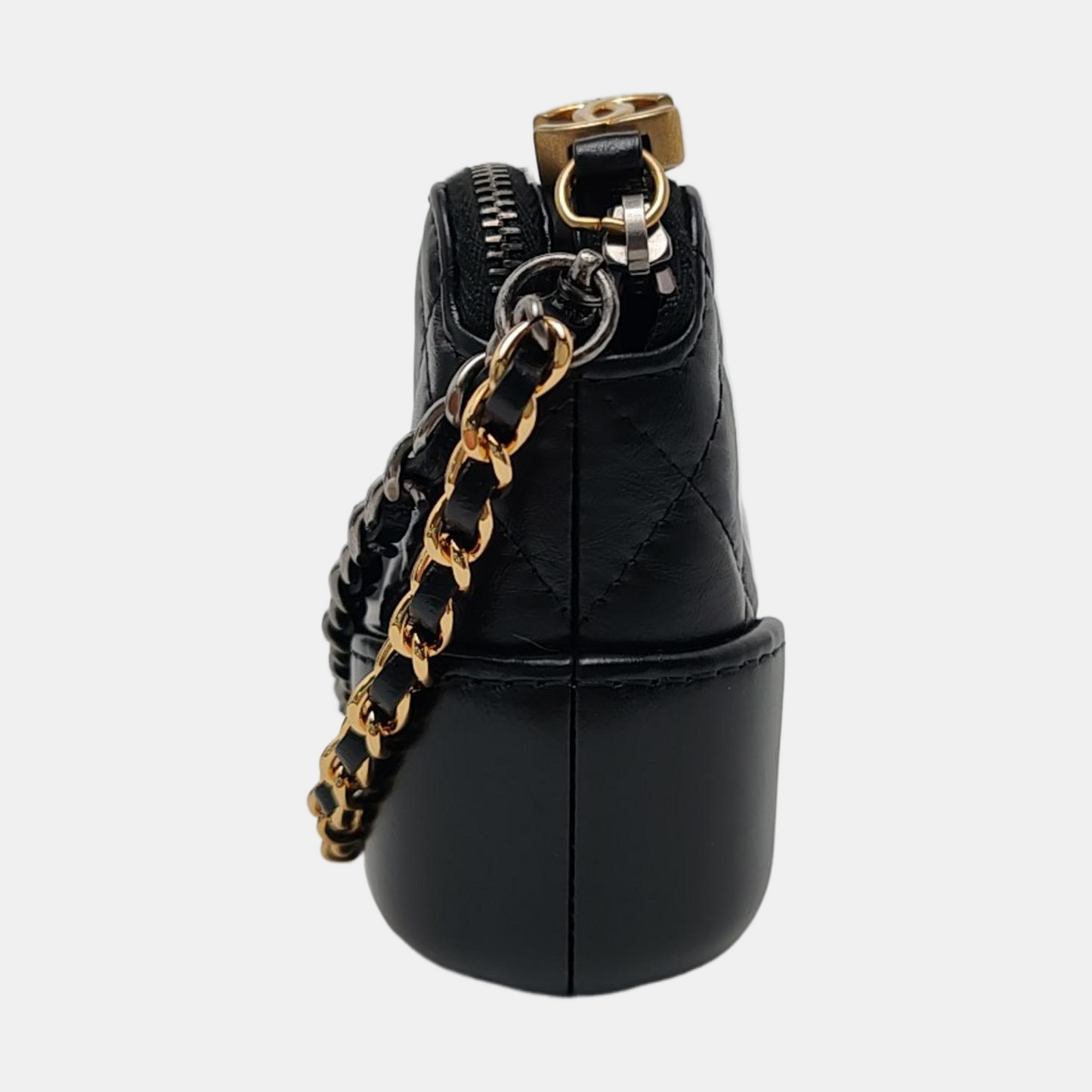 CHANEL GABRIELLE Mini size black leather quilted diamond single shoulder bag handbag golden silver hardware 29 opening detachable shoulder strap-(SKU)-962181191