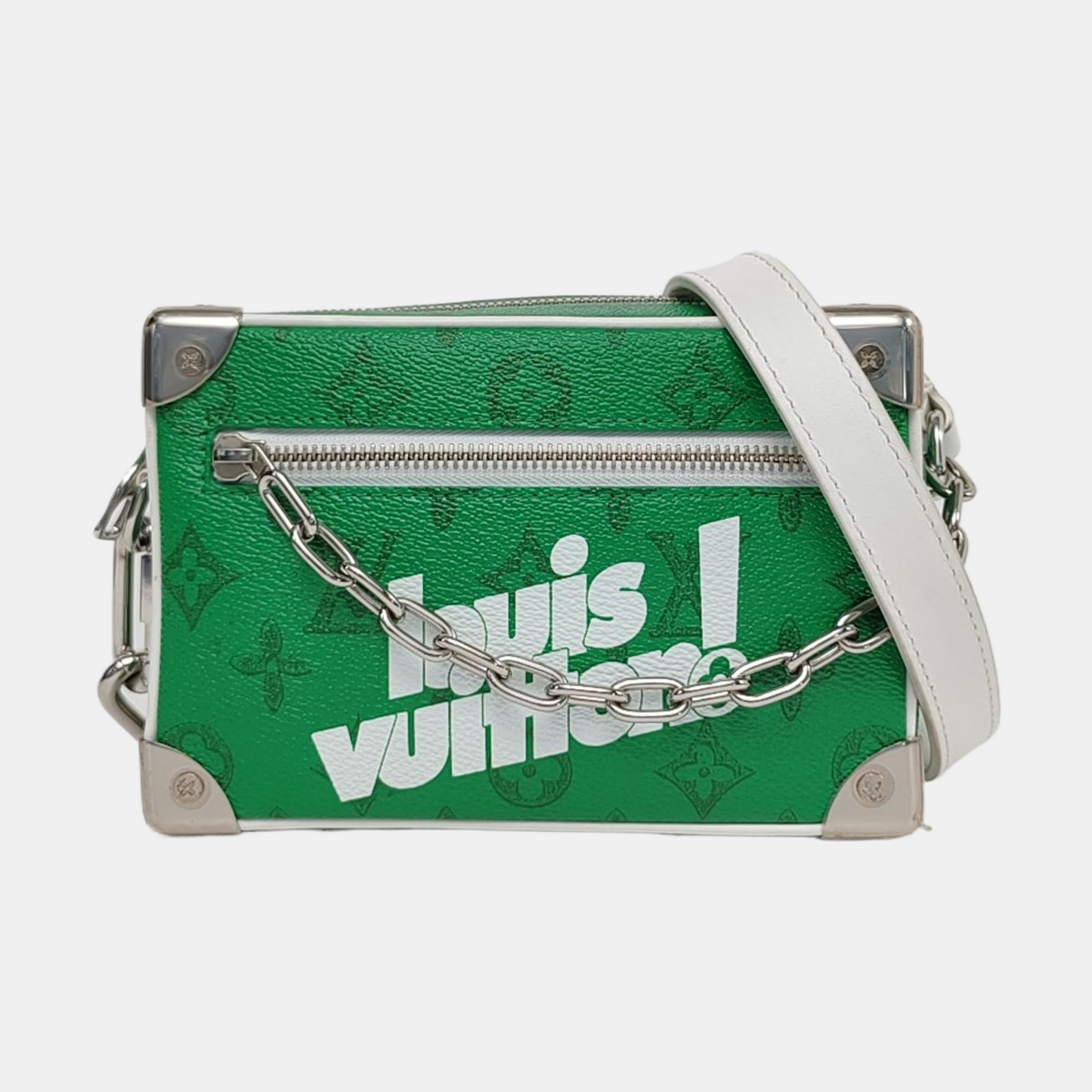 LOUIS VUITTON SOFT TRUNK Mini Green Coated Canvas Monogram Printed Crossbody Shoulder Bag Handbag with Silver Hardware-(SKU)-962207331