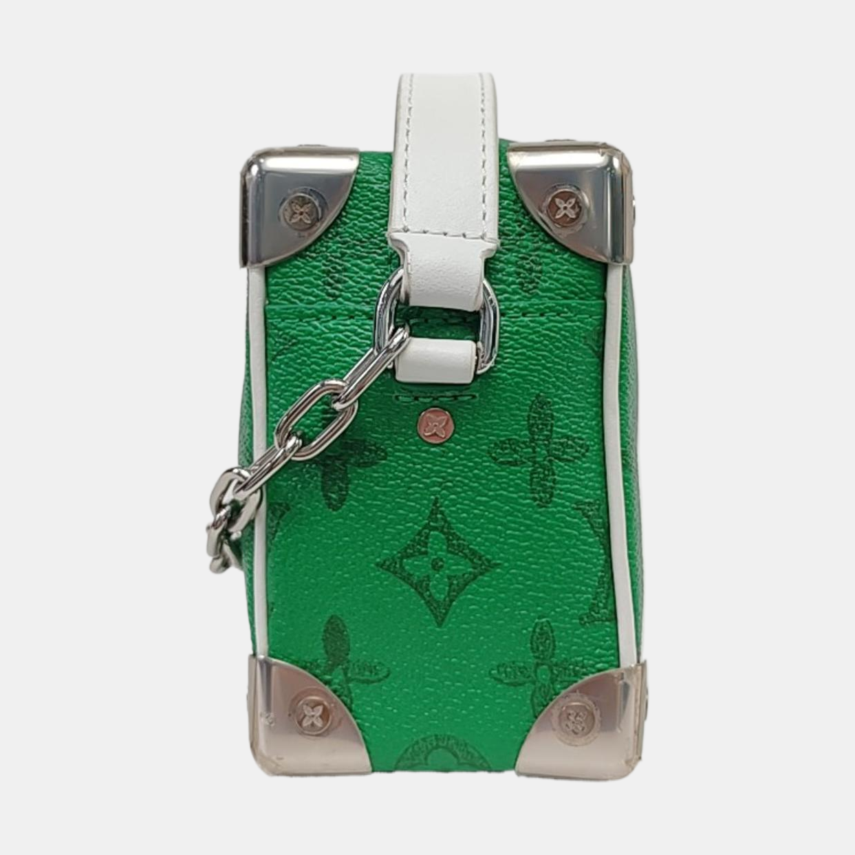 LOUIS VUITTON SOFT TRUNK Mini Green Coated Canvas Monogram Printed Crossbody Shoulder Bag Handbag with Silver Hardware-(SKU)-962207331