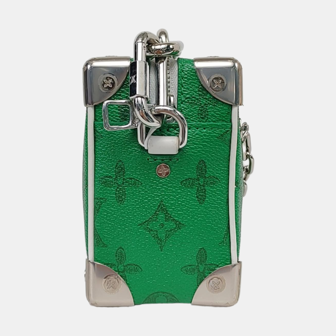 LOUIS VUITTON SOFT TRUNK Mini Green Coated Canvas Monogram Printed Crossbody Shoulder Bag Handbag with Silver Hardware-(SKU)-962207331