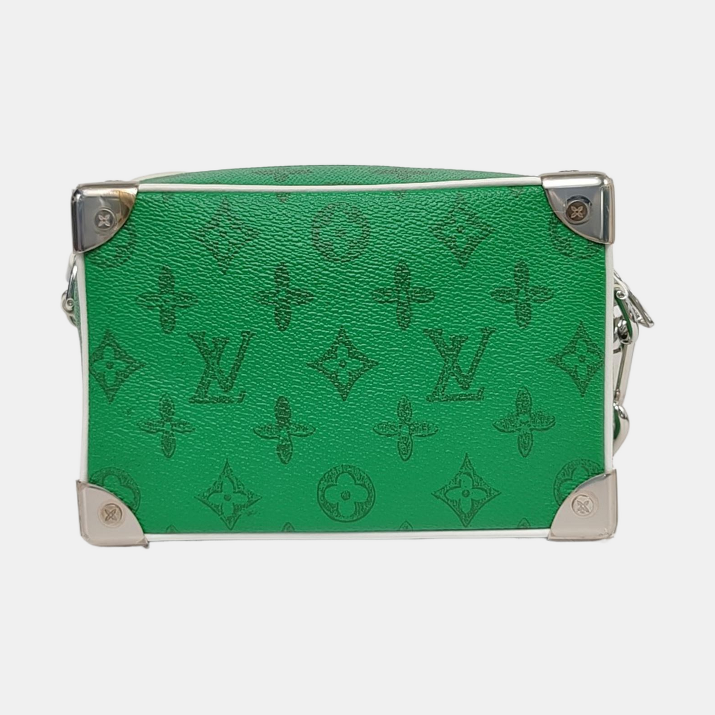 LOUIS VUITTON SOFT TRUNK Mini Green Coated Canvas Monogram Printed Crossbody Shoulder Bag Handbag with Silver Hardware-(SKU)-962207331
